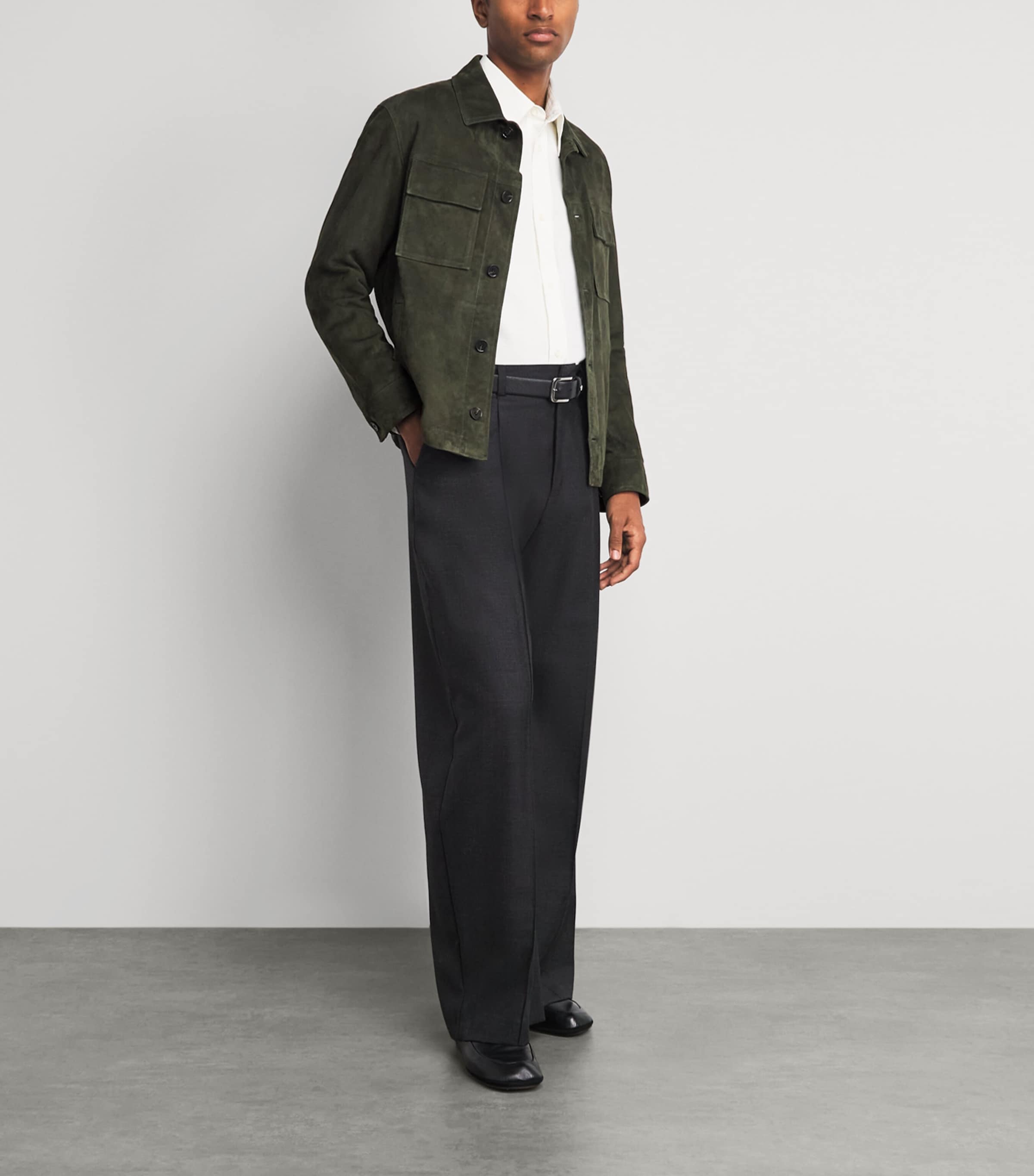 Arma Mens Lamb Suede Mex Overshirt Dark Green Image 2