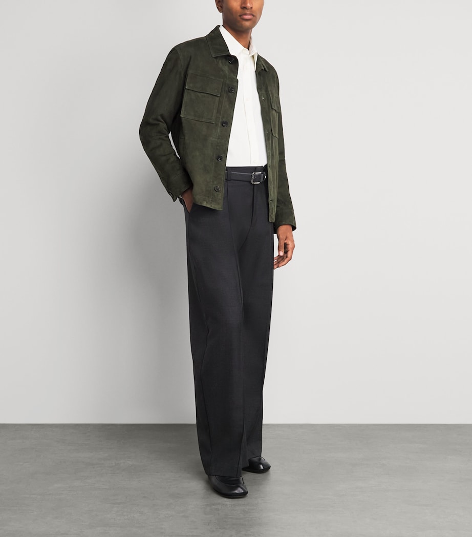 Arma Mens Lamb Suede Mex Overshirt Dark Green Image 2