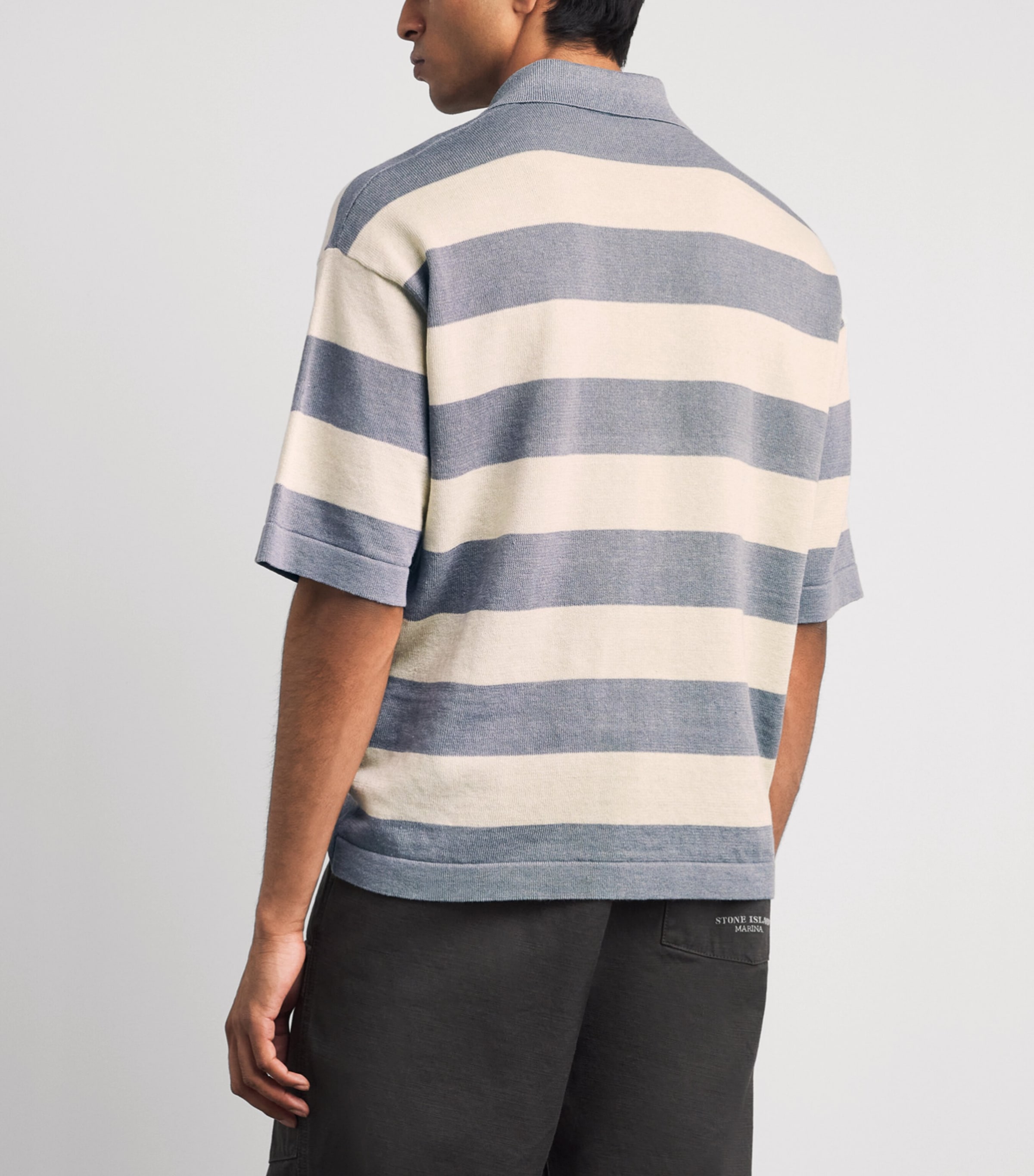 Stone Island Mens Cotton-Linen Stripe Polo Shirt Image 5