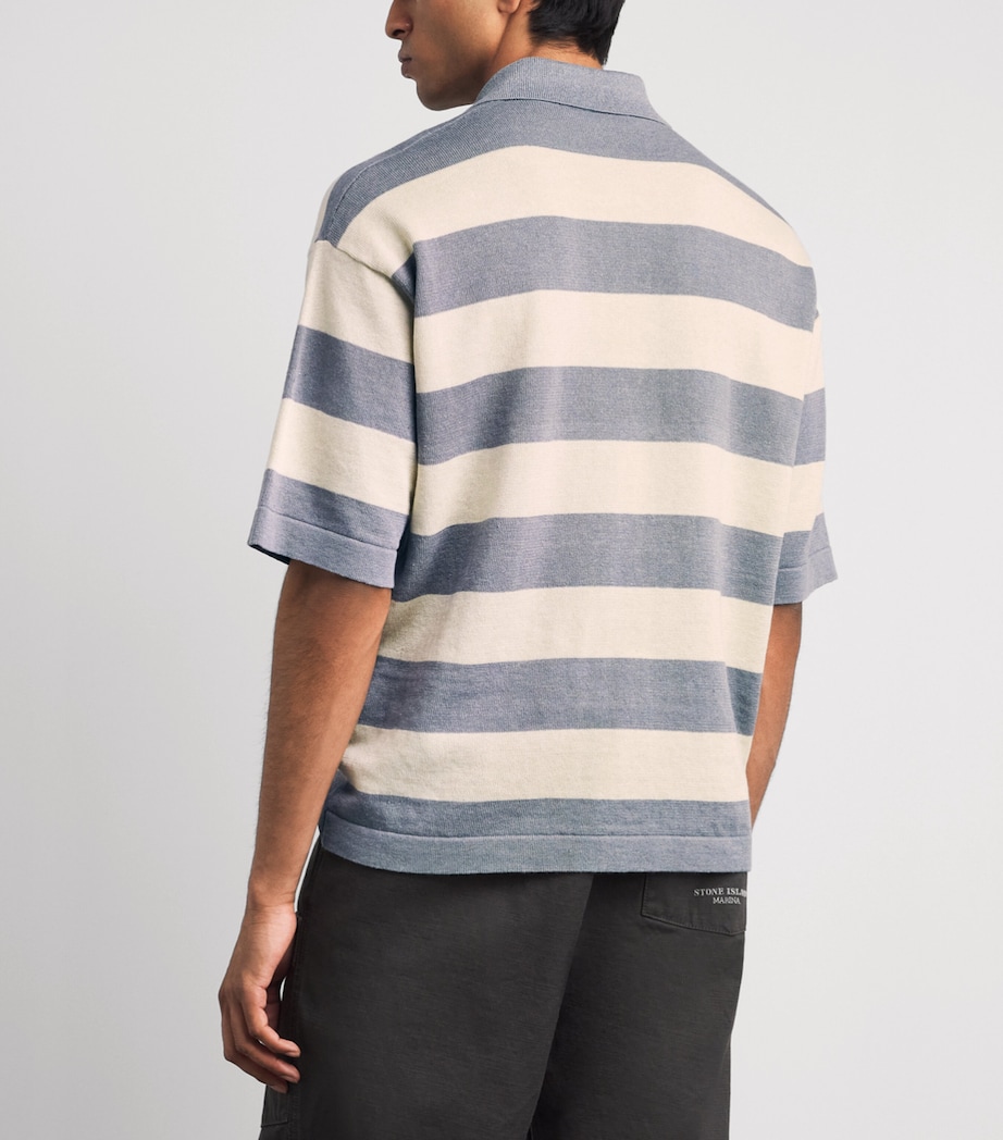 Stone Island Mens Cotton-Linen Stripe Polo Shirt Image 5