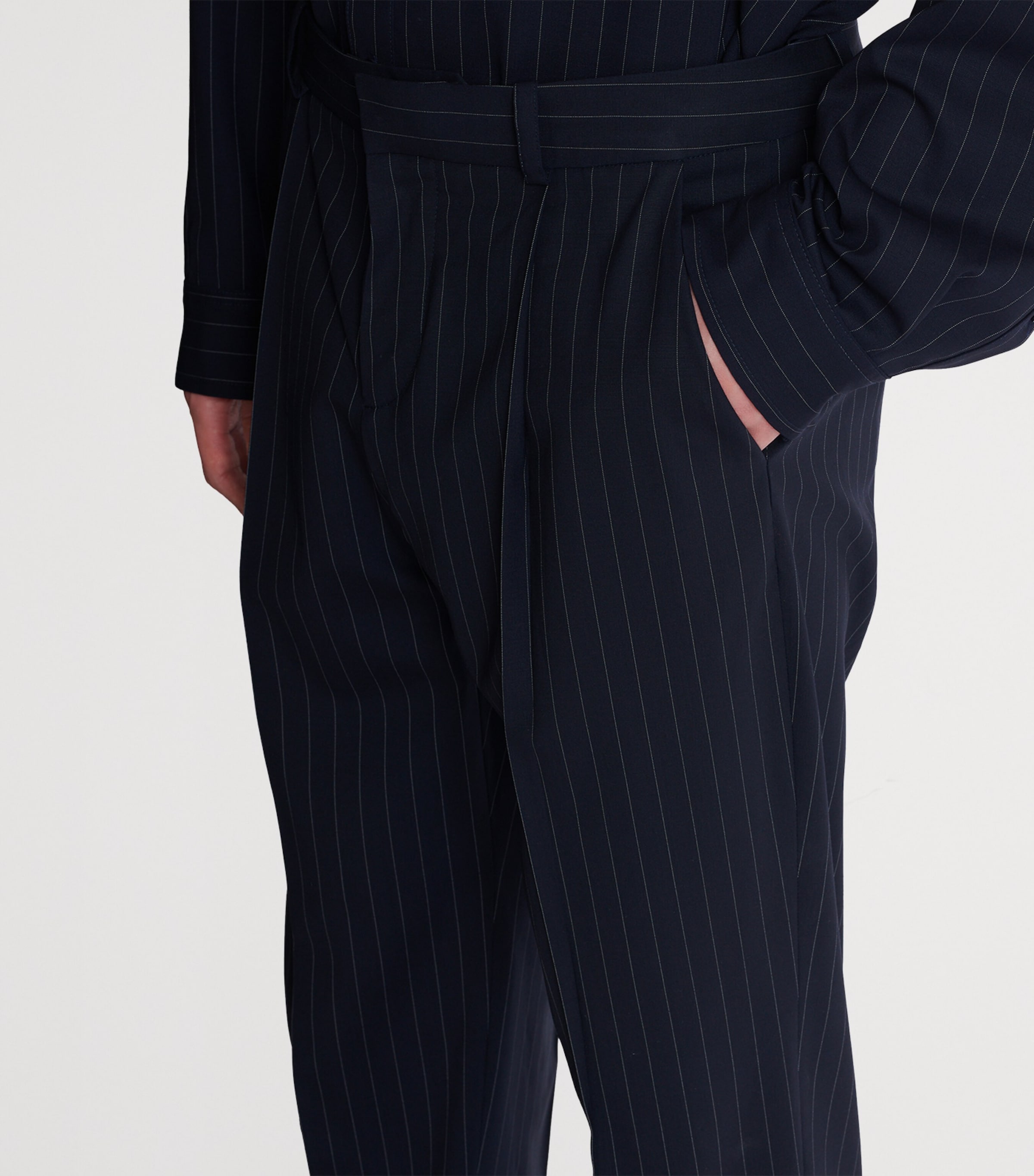 Virgin Wool Pinstripe Trousers SAJ BLEU/BLANC Image 6