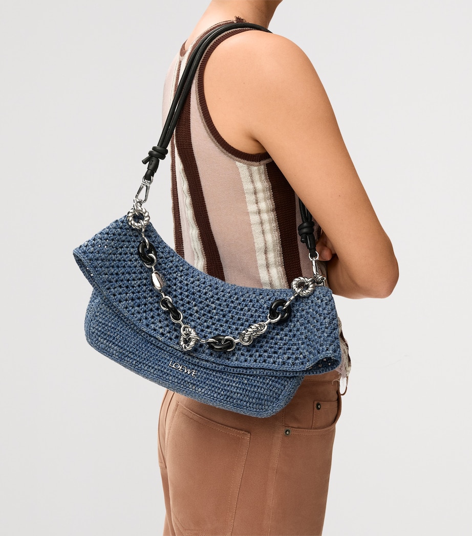 LOEWE x Paula's Ibiza Medium Crochet Ola Bag Shoulder Bag Denim Blue Image 12