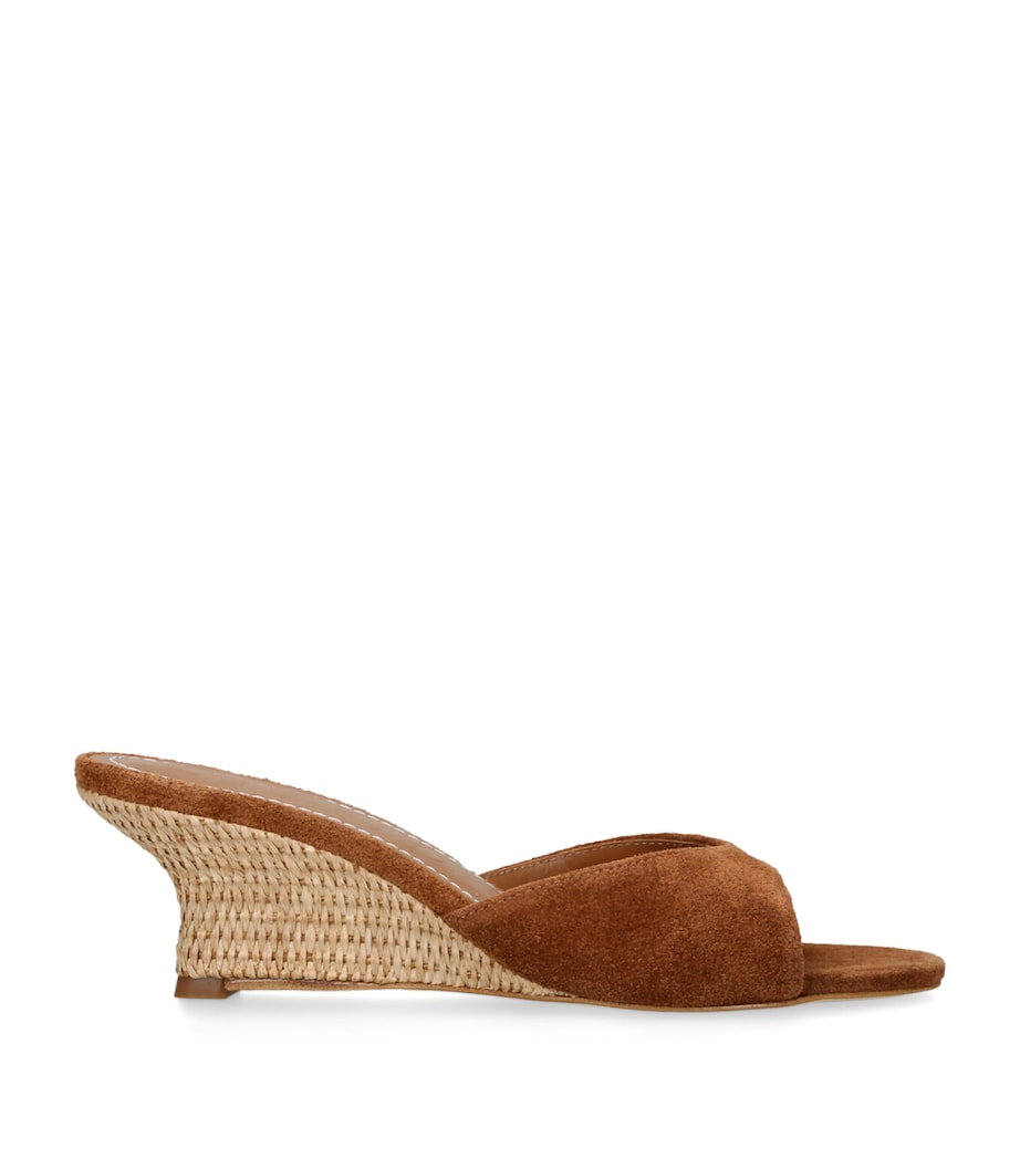 STAUD Suede-Raffia Brigitte Wedge Sandals 60 Tan Comb Image 1