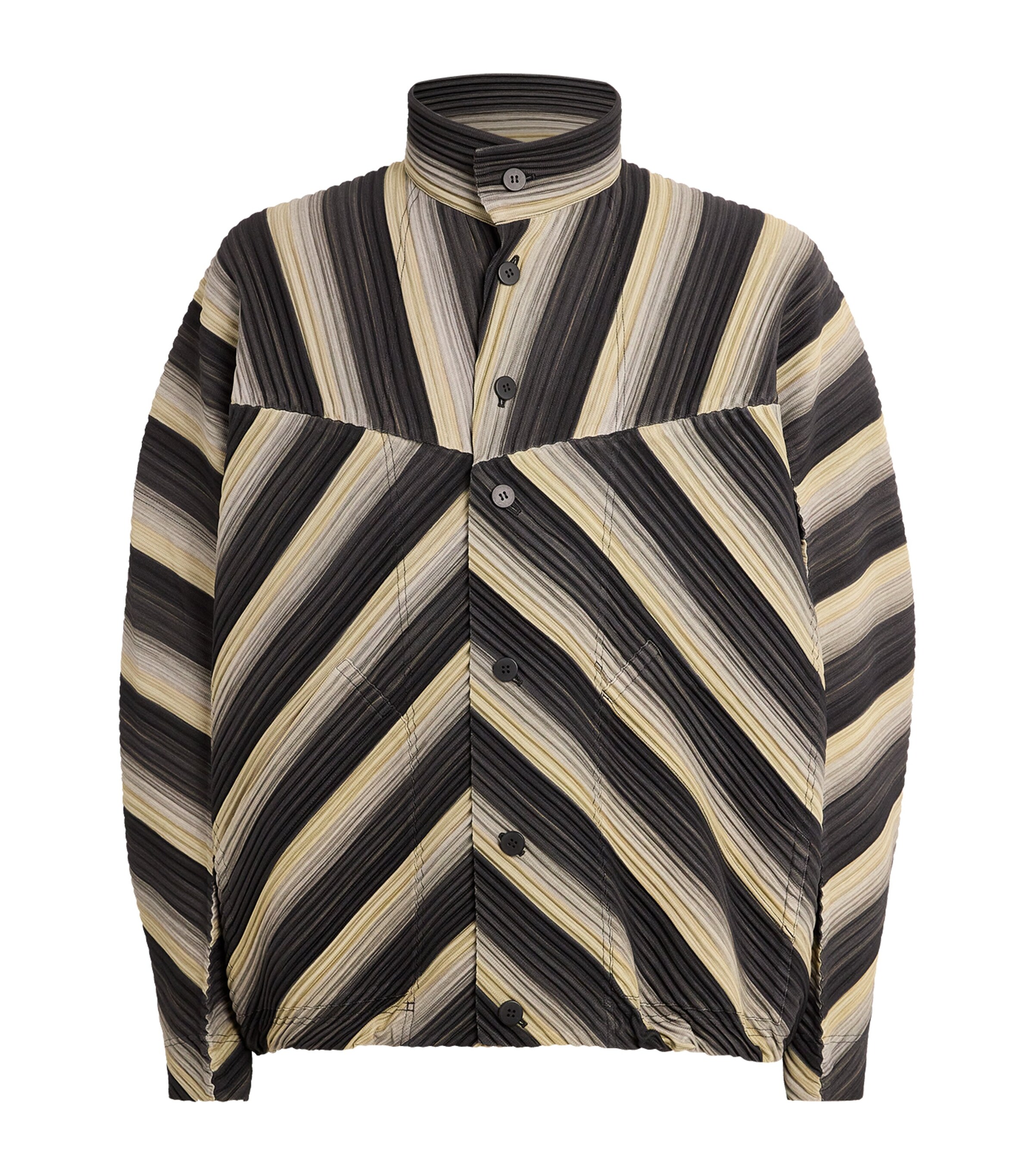 Homme Plissé Issey Miyake Mens Striped Pleated Jacket Black Image 1