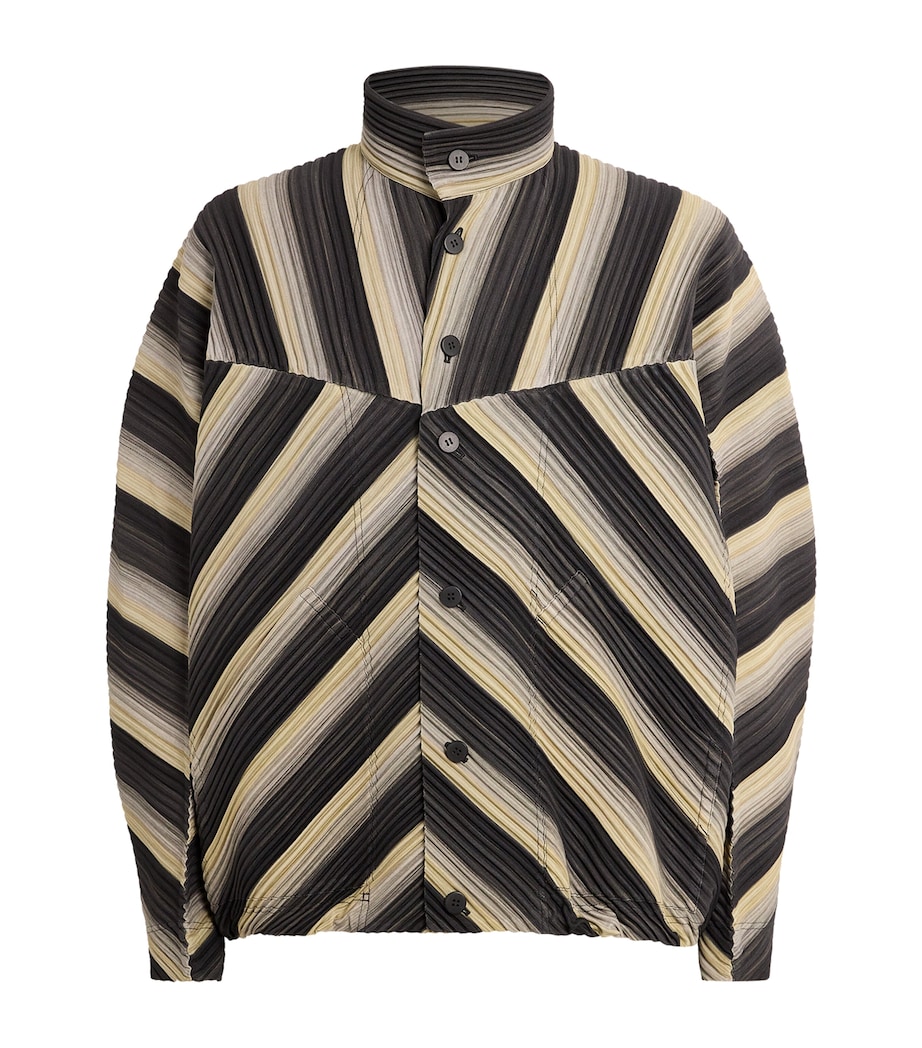 Homme Plissé Issey Miyake Mens Striped Pleated Jacket Black Image 1