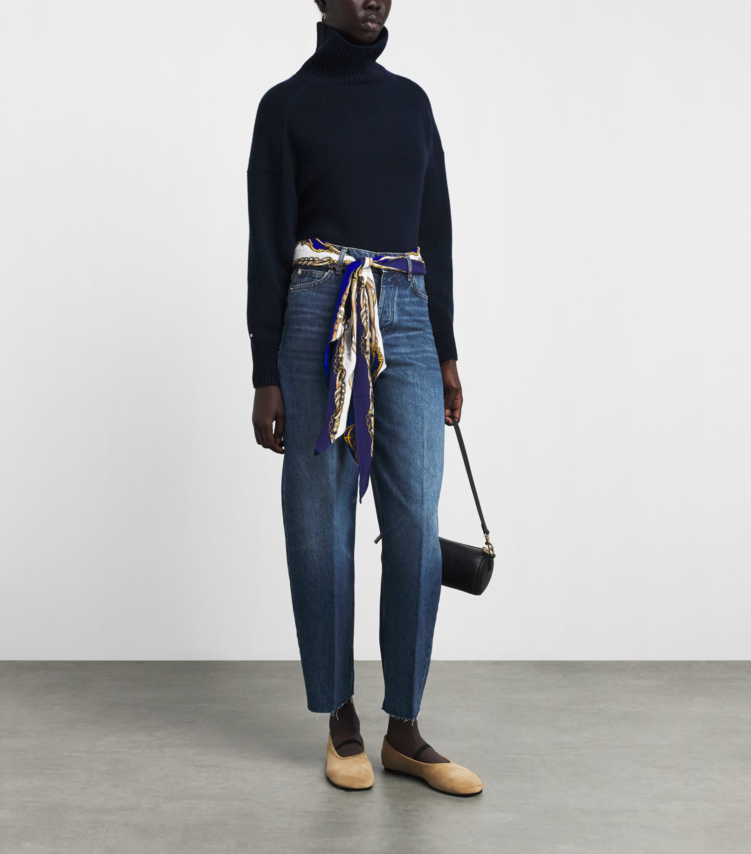 Maje Womens Scarf-Detail Barrel Jeans Blue Image 2