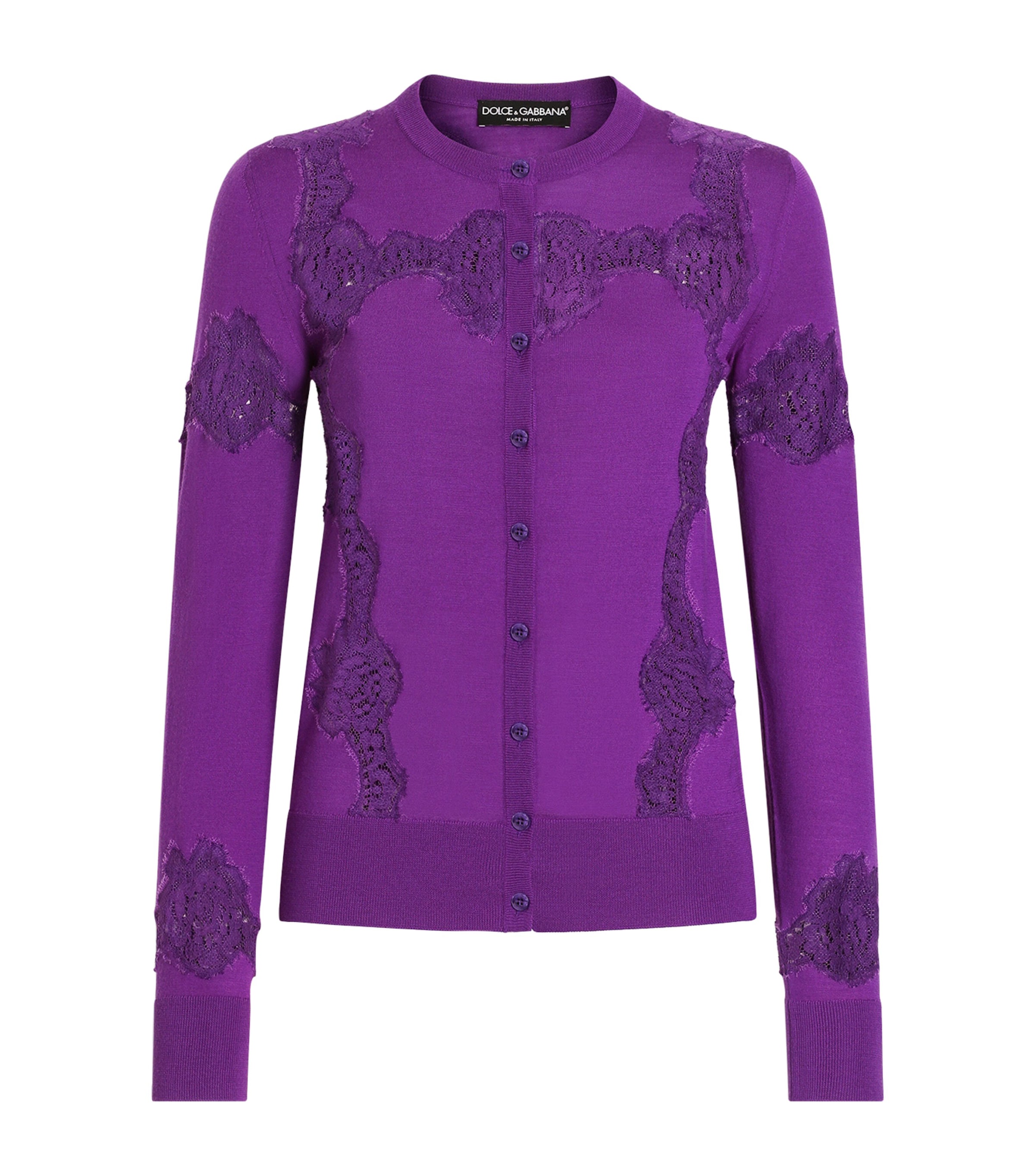 Wool-Blend Lace-Trim Cardigan F0571-PURPLE Image 1