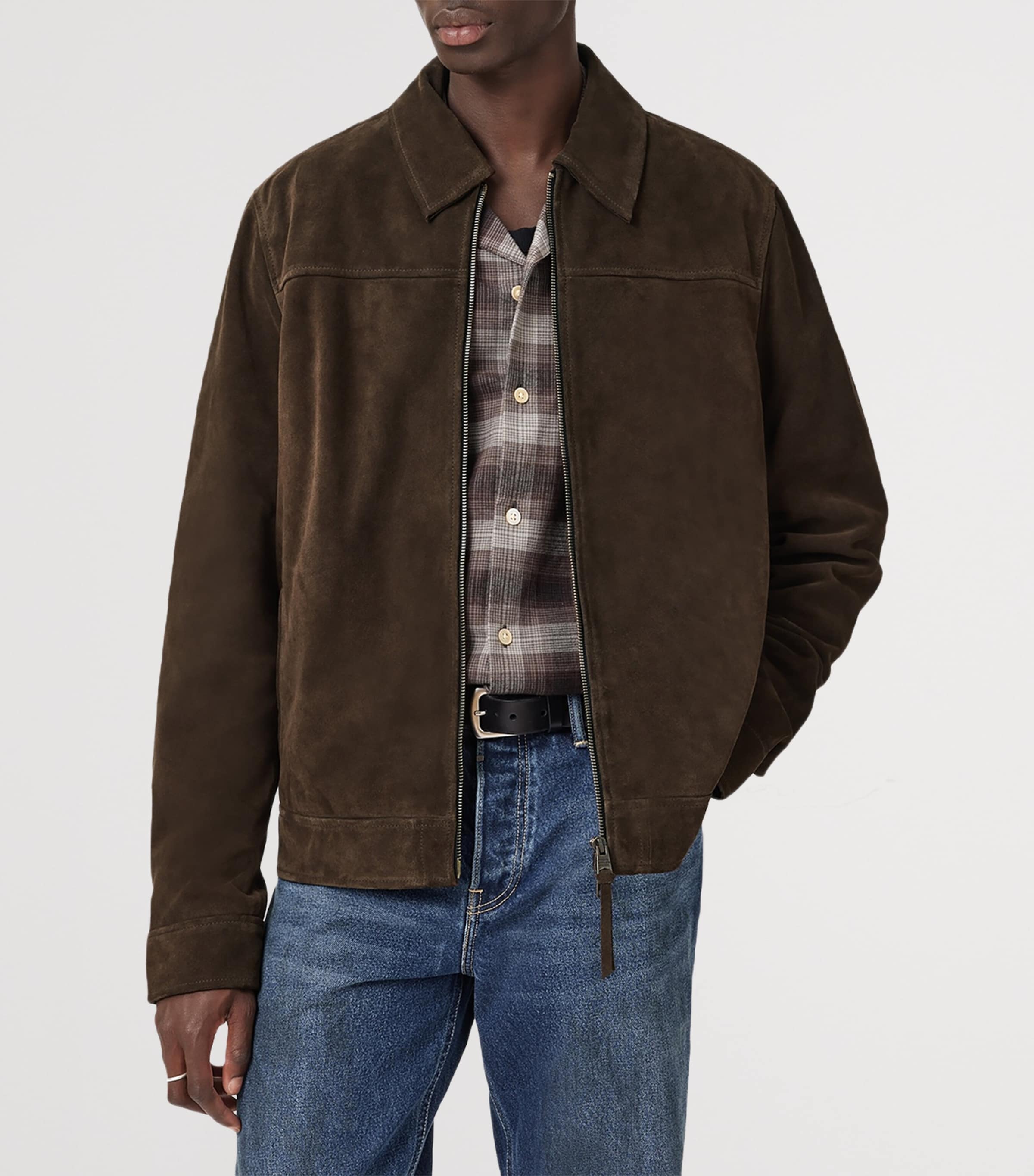 AllSaints Mens Rhone Leather Jacket Cocoa Brown Image 4