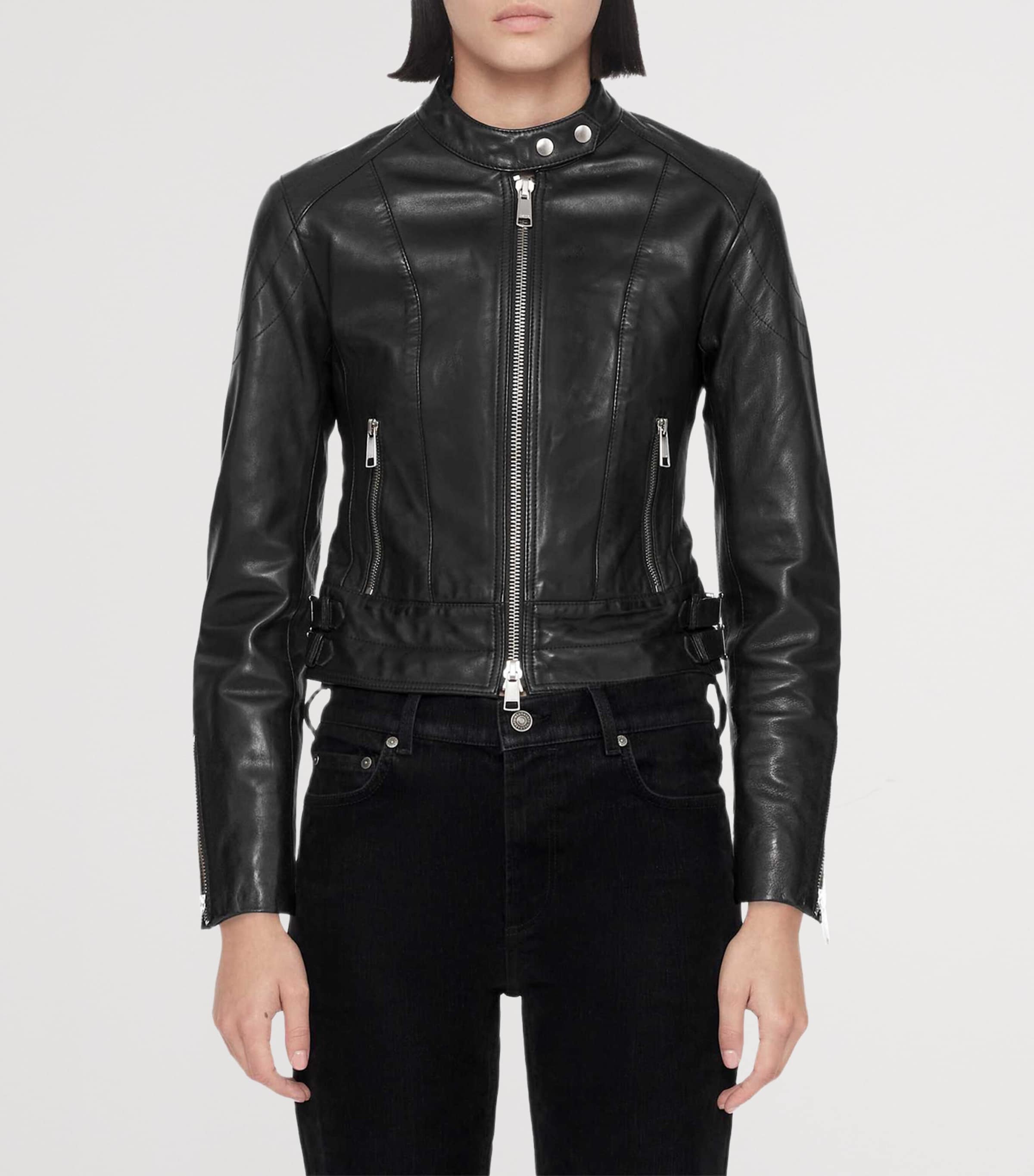 AllSaints Womens Comet Leather Jacket Black Image 3