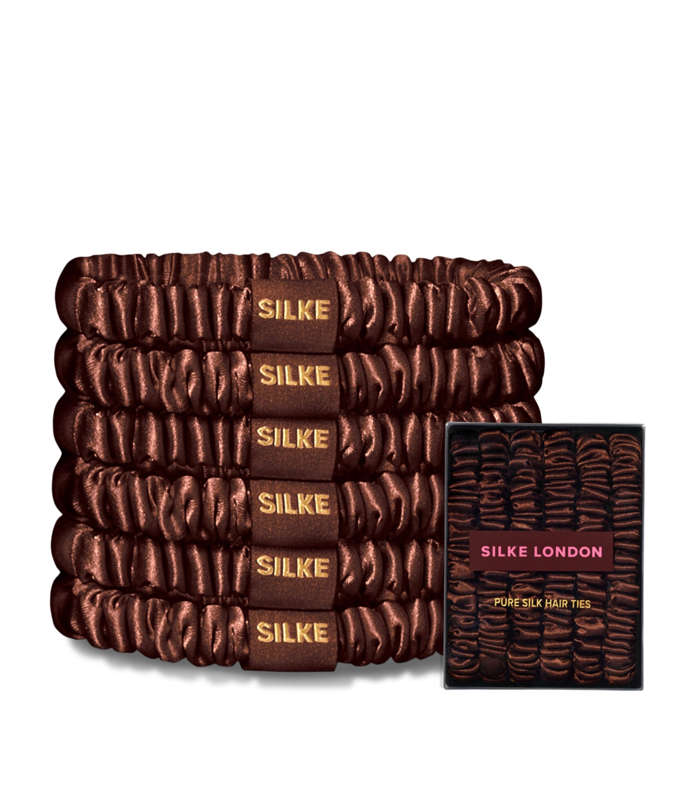 SILKE Mulberry Silk Hair Ties (Set of 6) Brown Image 1