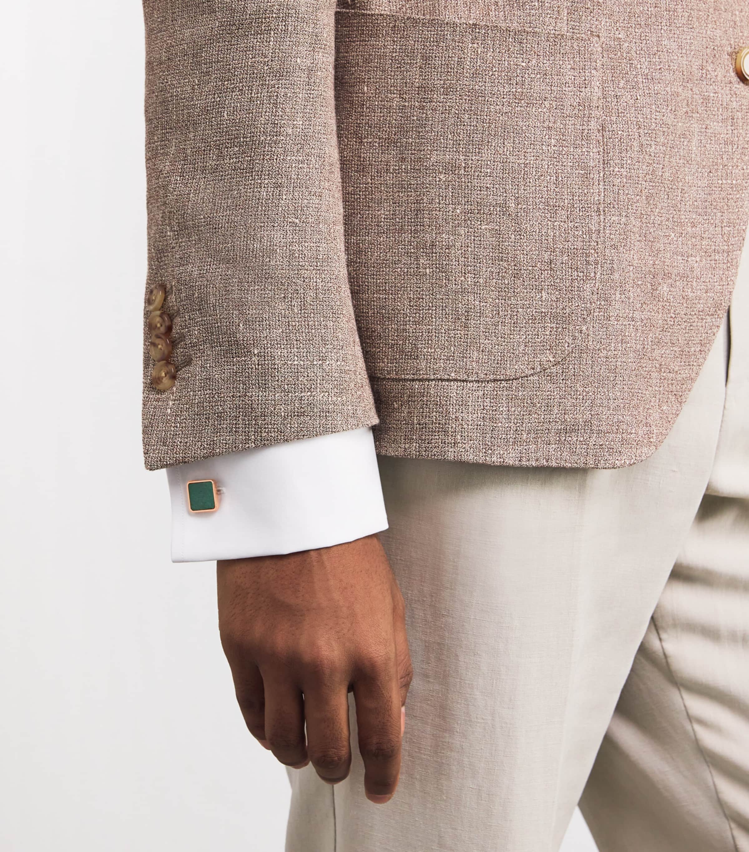 Rose Gold-Plated Key Stone Cufflinks GREEN Image 2