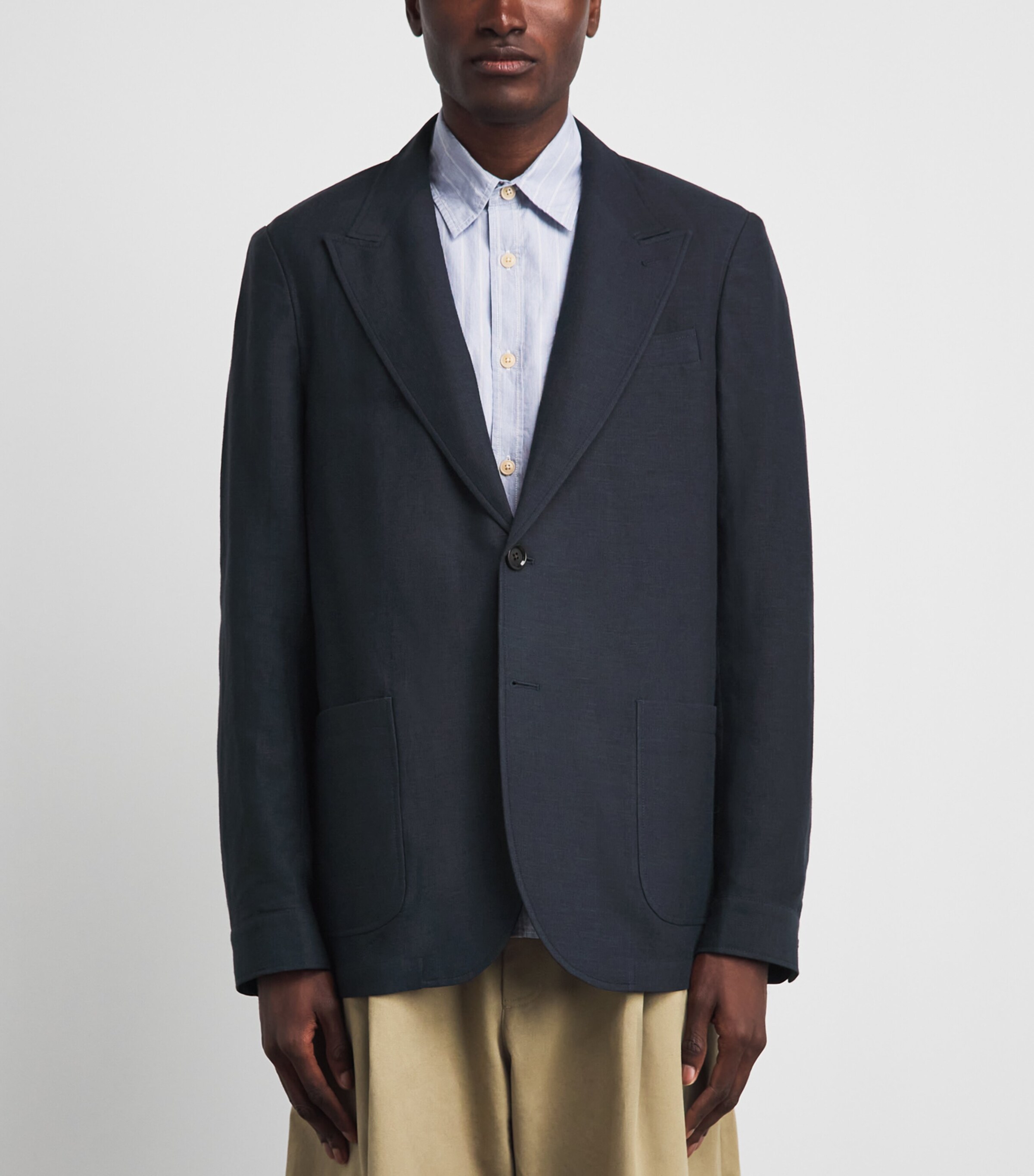 Oliver Spencer Mens Linen-Wool-Cotton Finsbury Blazer Navy Image 4