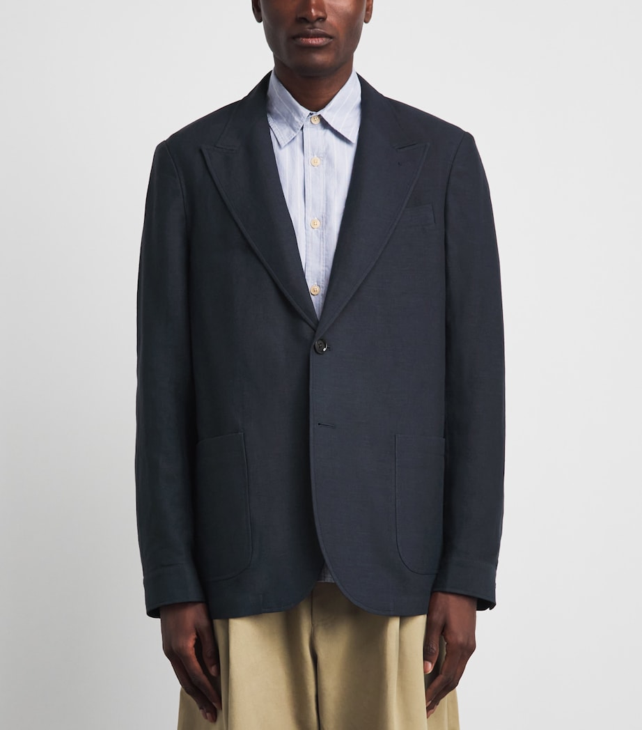Oliver Spencer Mens Linen-Wool-Cotton Finsbury Blazer Navy Image 4
