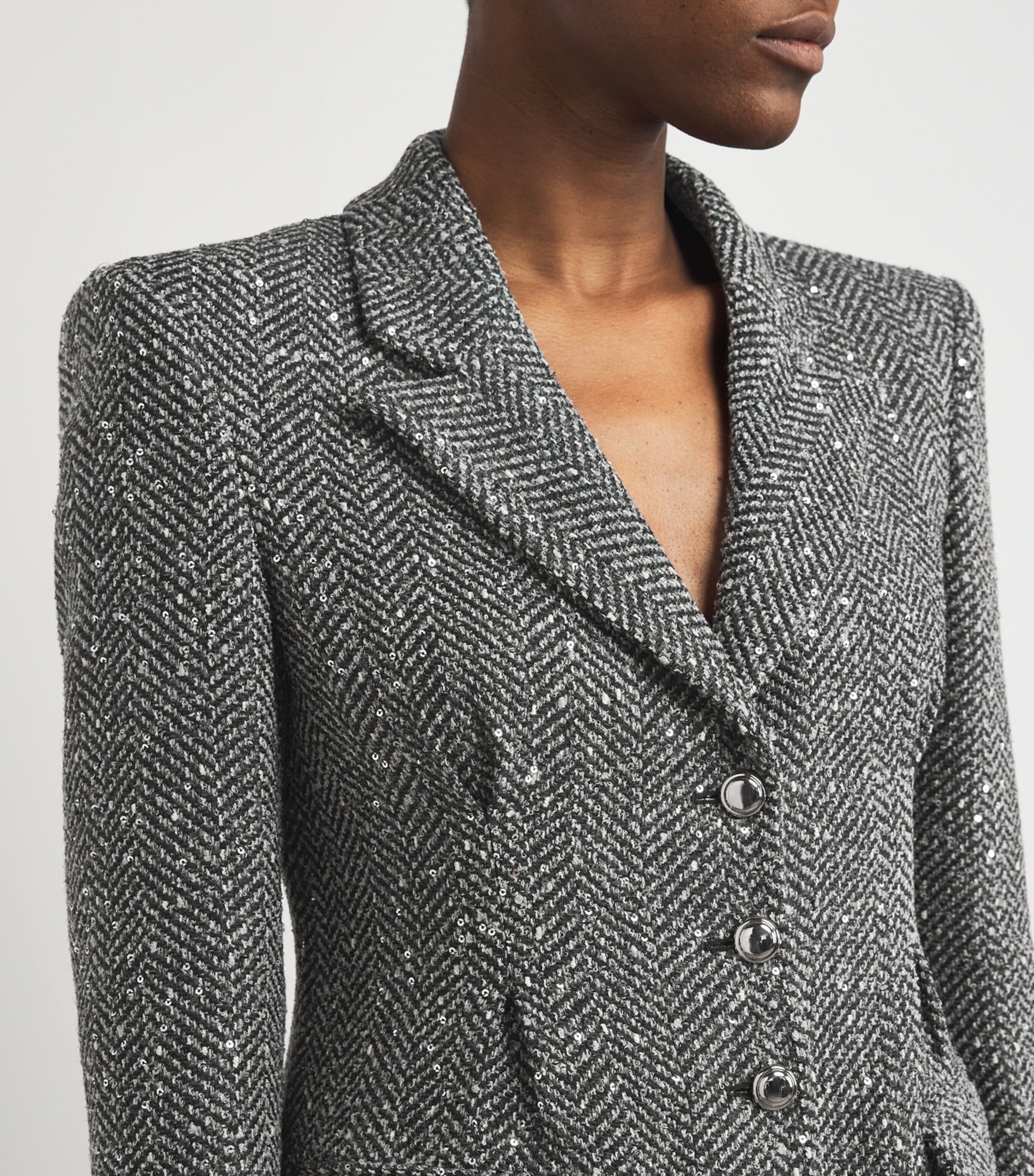 Alessandra Rich Womens Tweed Sequinned Coat Grey Melange Image 4