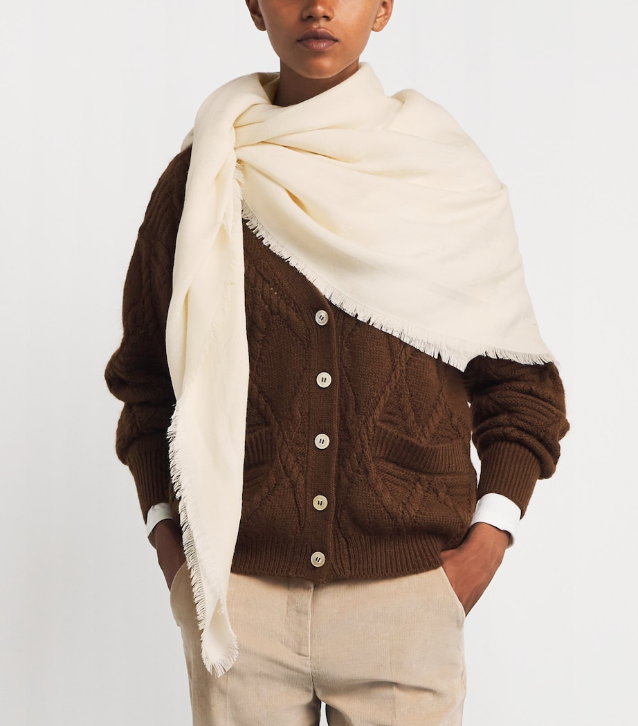 Jacquard-Knit Fringe Shawl MILK Image 2