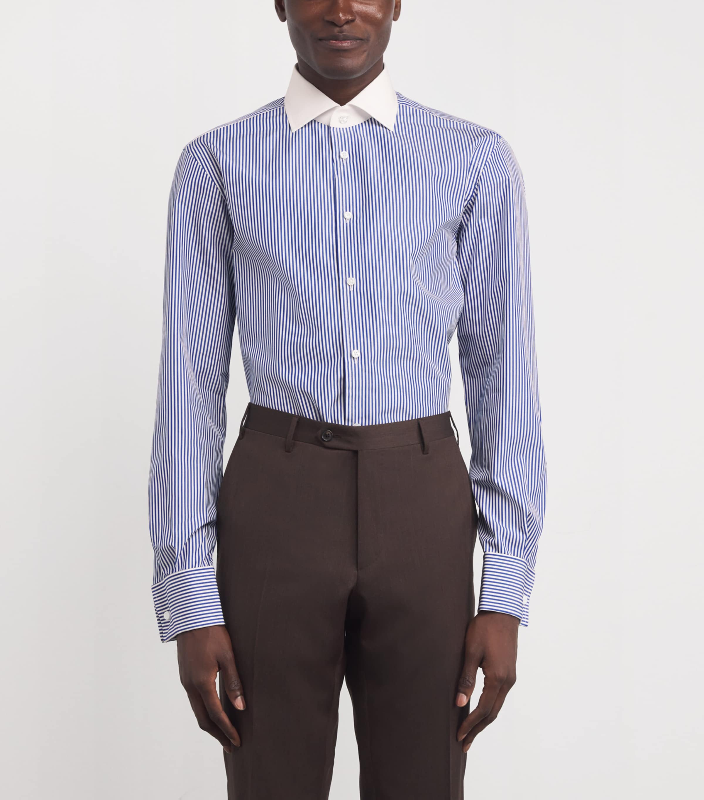 Cotton Bengal-Stripe Dress Shirt BLUE AND WHITE Image 3