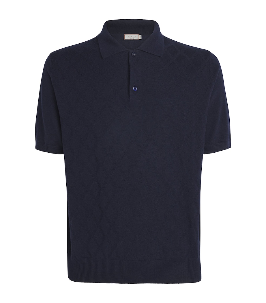 Canali Mens Merino Wool Jacquard Polo Shirt Image 1