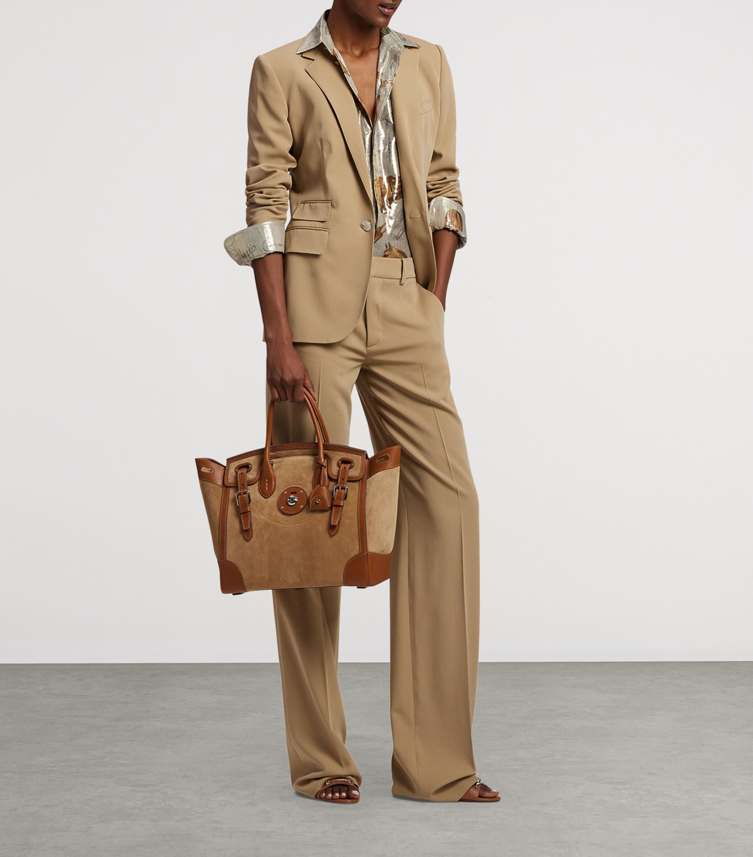 Ralph Lauren Collection Suede Soft Ricky 33 Top-Handle Bag Dark Tan Image 7