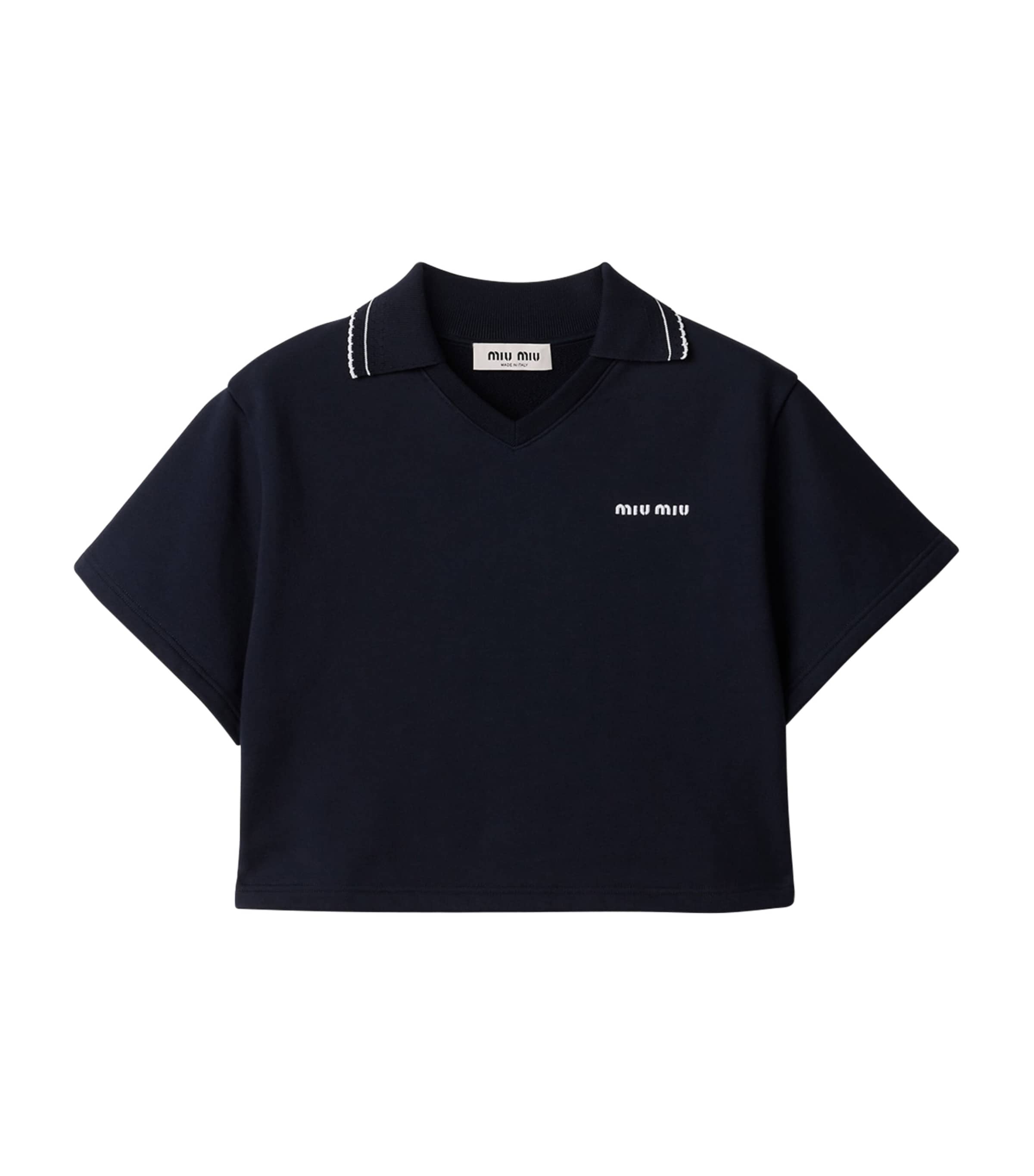 Miu Miu Womens Cotton Cropped Logo Sweatshirt Blue Image 1