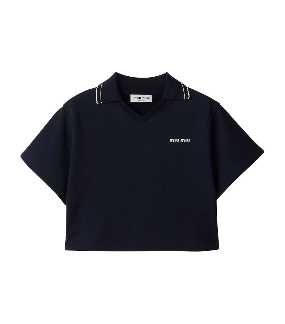 Miu Miu Womens Cotton Cropped Logo Sweatshirt Blue Image 1