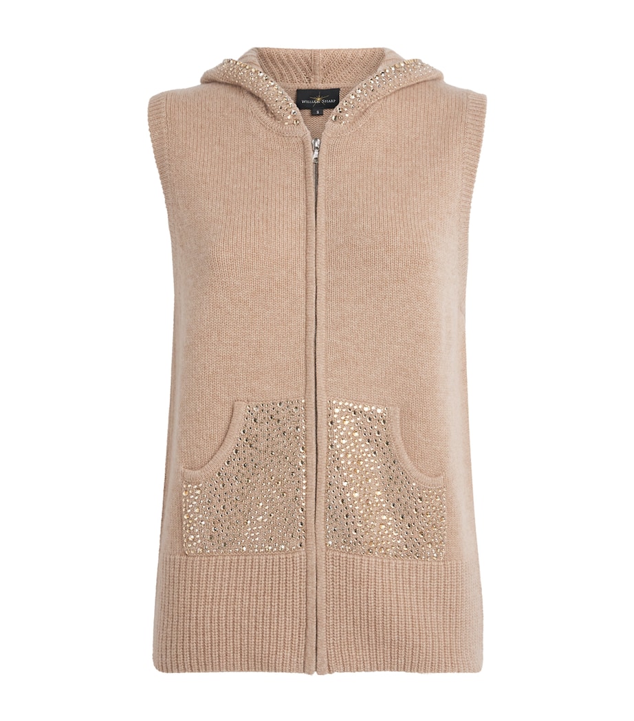 William Sharp Womens Cashmere Crystal-Embellished Gilet Mid Brwn Gldn Shdw Image 1