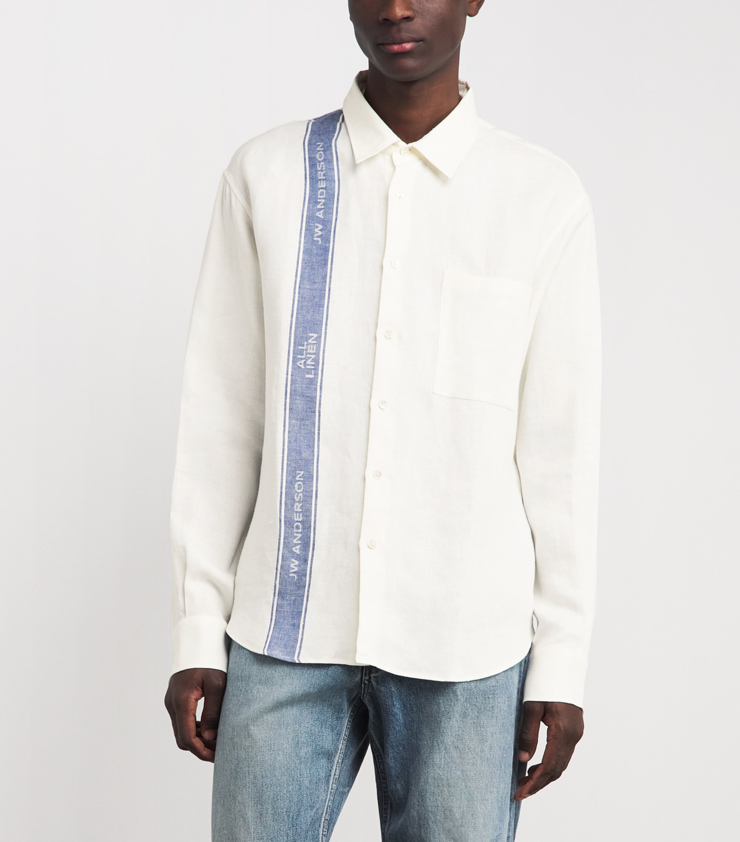 JW Anderson Mens Linen Tea Towel Stripe Shirt Off White/blue Image 4