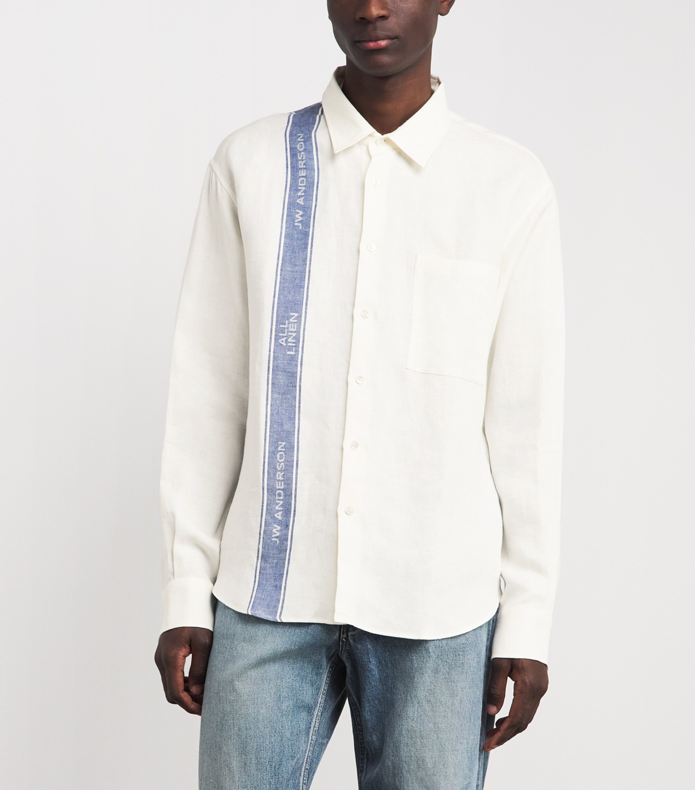 JW Anderson White Linen Tea Towel Stripe Shirt | Harrods UK