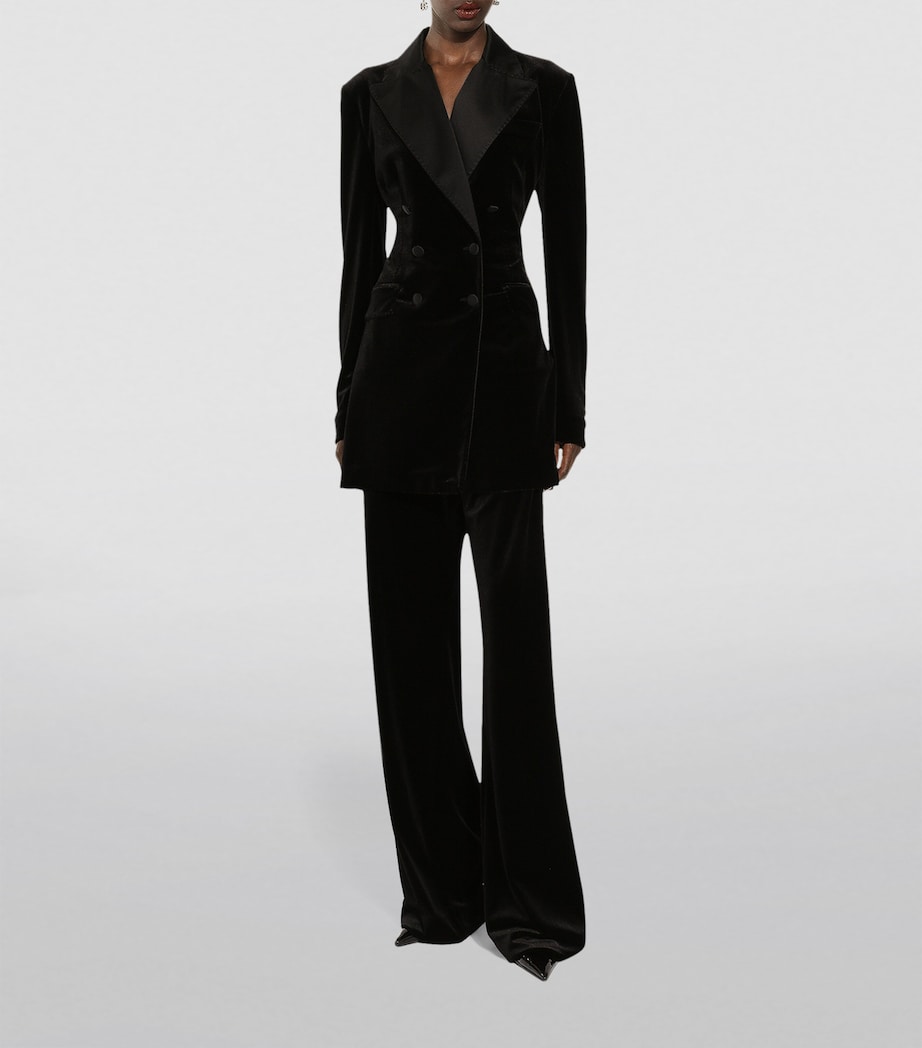 Velvet Double-Breasted Blazer N0000-BLACK Image 2