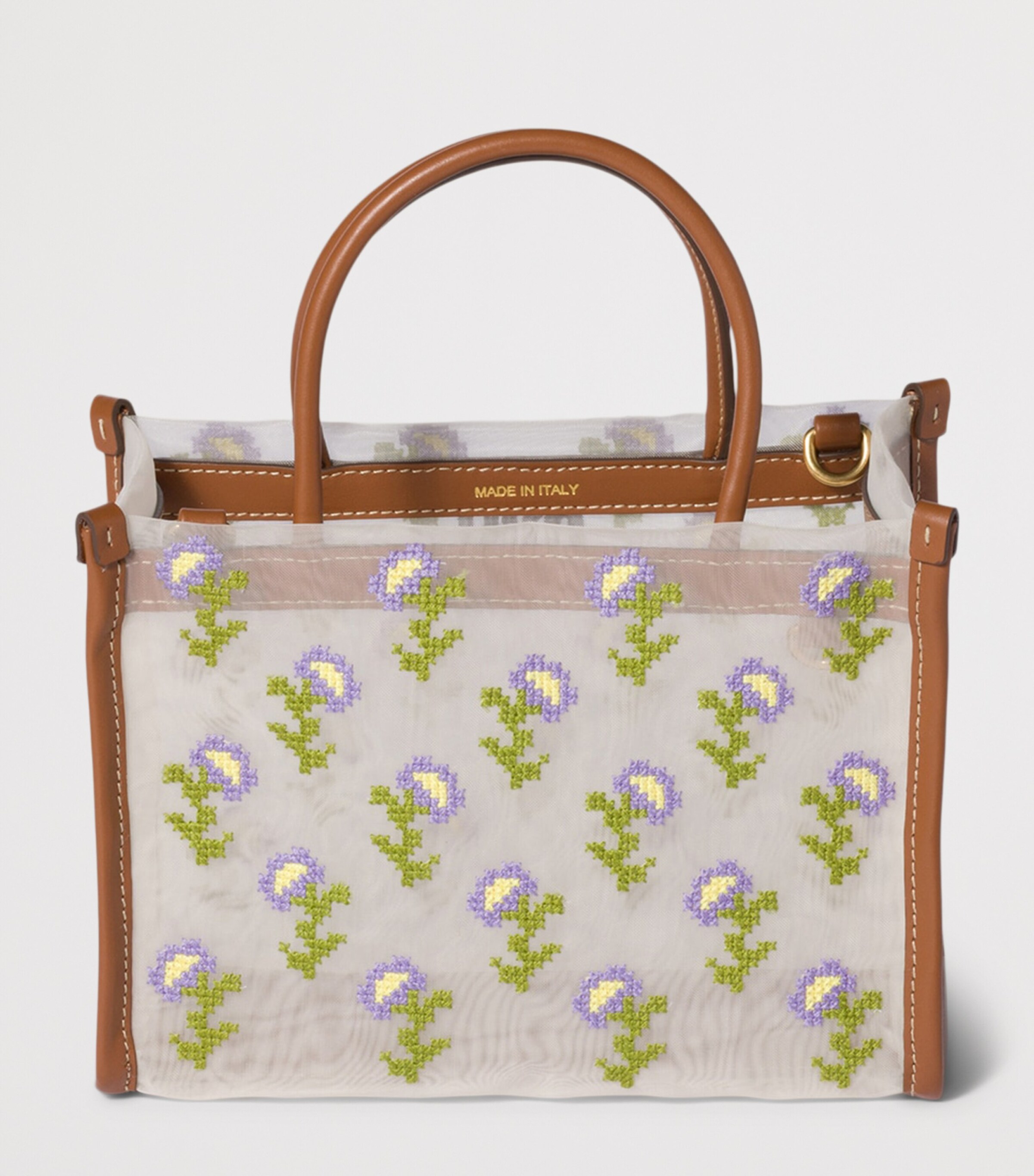 Miu Miu Embroidered Mesh Top-Handle Bag Brown Image 3