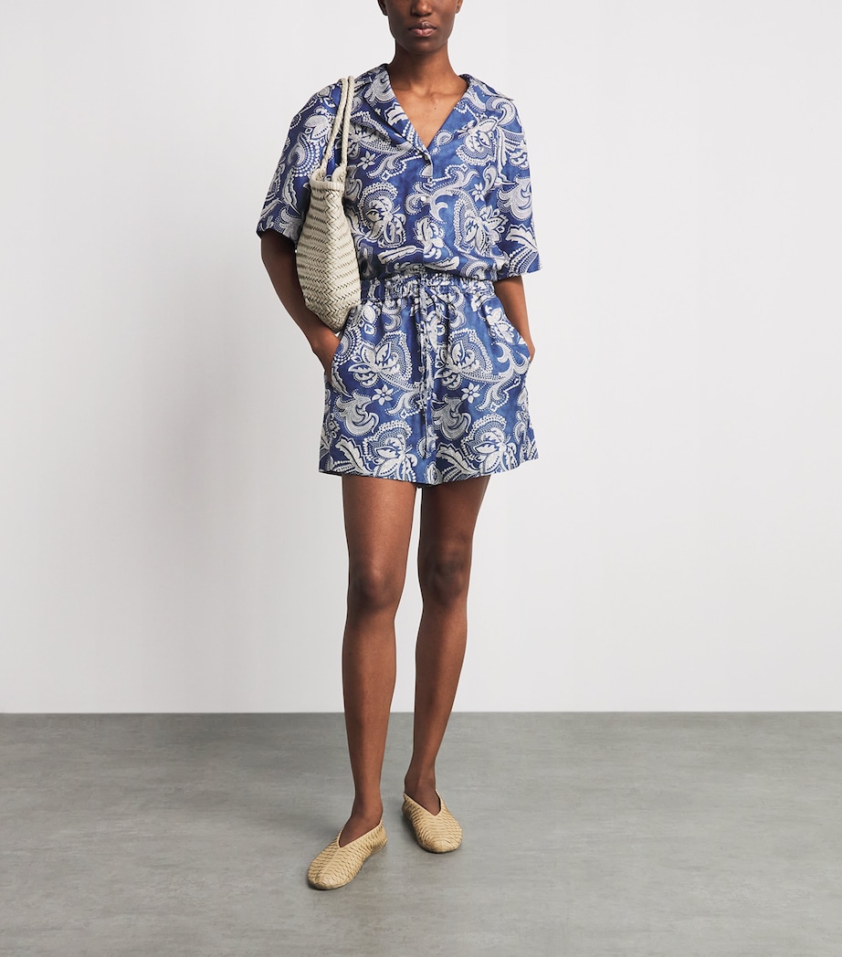 Sandro Paris Womens Satin Paisley Shorts Blue / Ecru Image 2