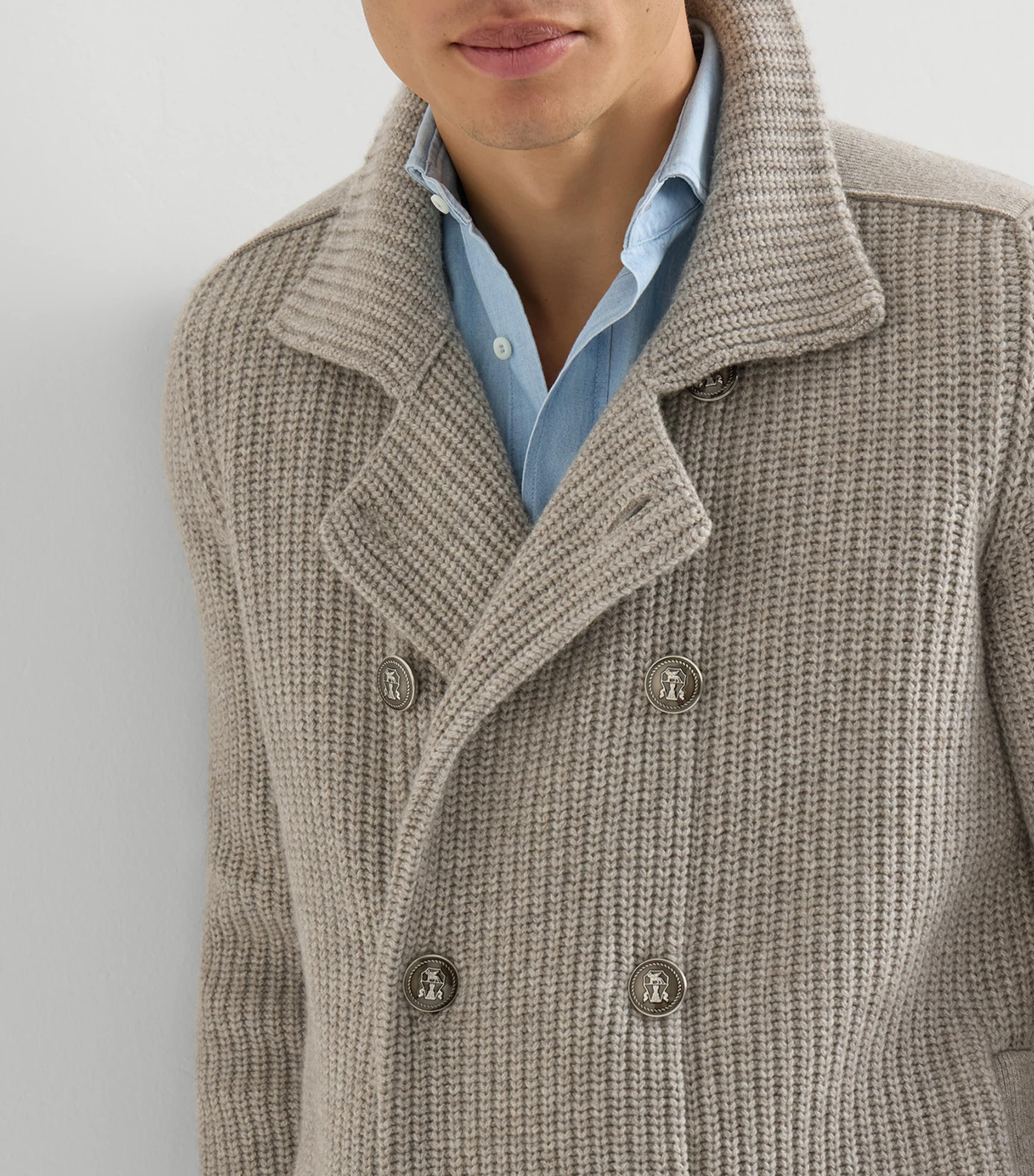 Brunello Cucinelli Mens Cashmere Double-Breasted Cardigan Stone Image 6