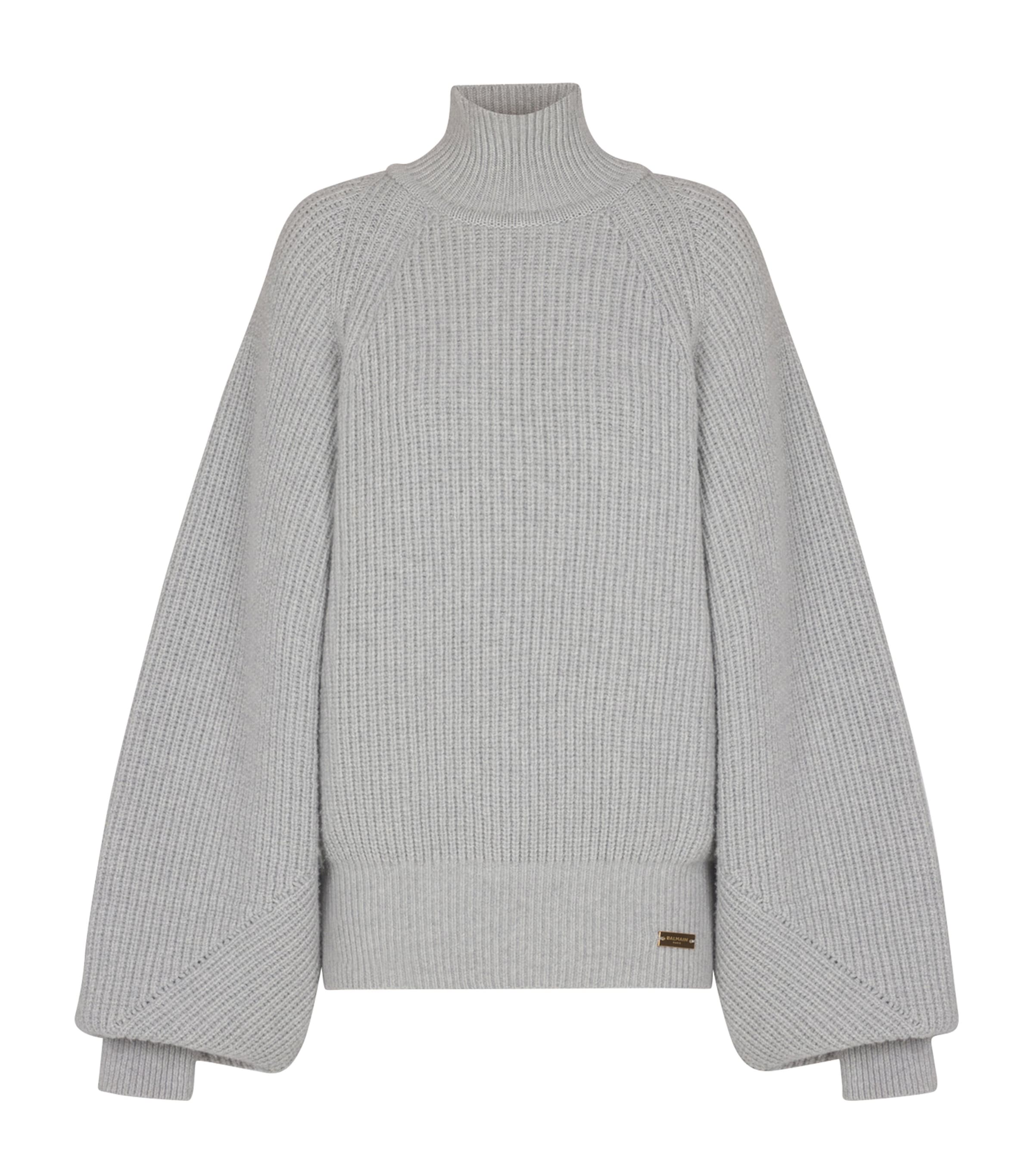 Balmain Turtleneck Ribbed Jumper In Gray