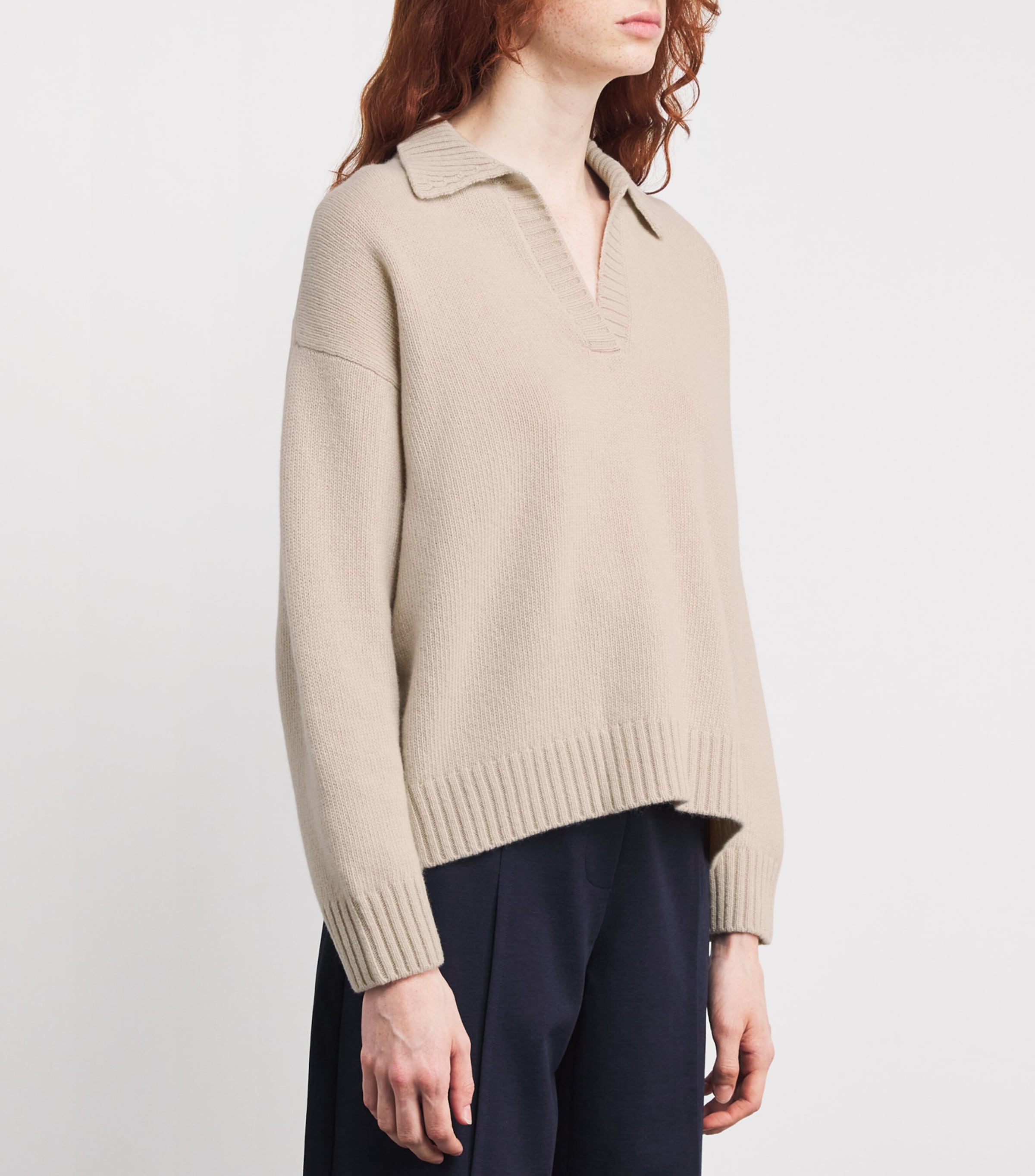 Virgin Wool Open-Collar Sweater BEIGE Image 3