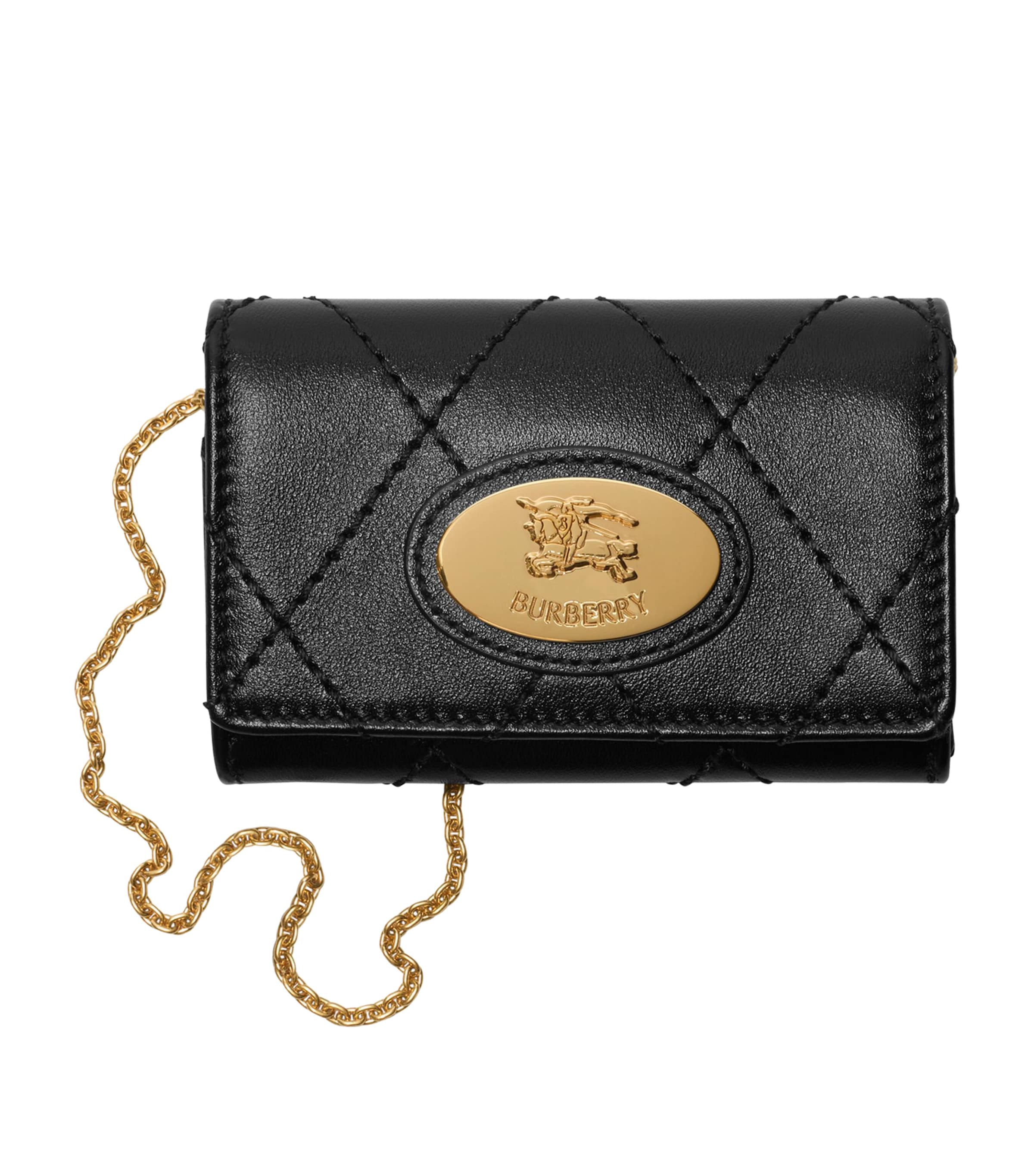Burberry Calfskin Strand Chain Wallet In Brown