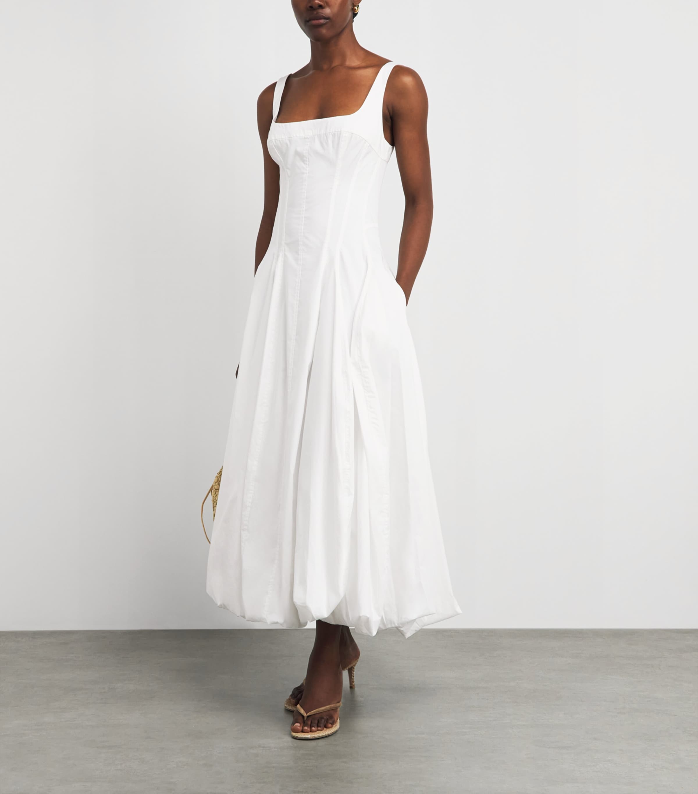Simkhai Womens Cotton Bubble-Hem Hally Midi Dress White Image 2