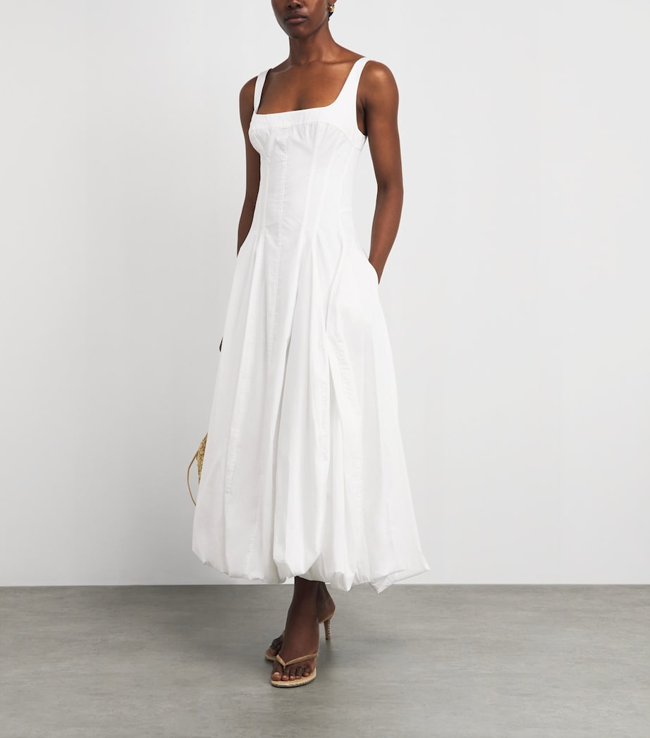 Simkhai Womens Cotton Bubble-Hem Hally Midi Dress White Image 2