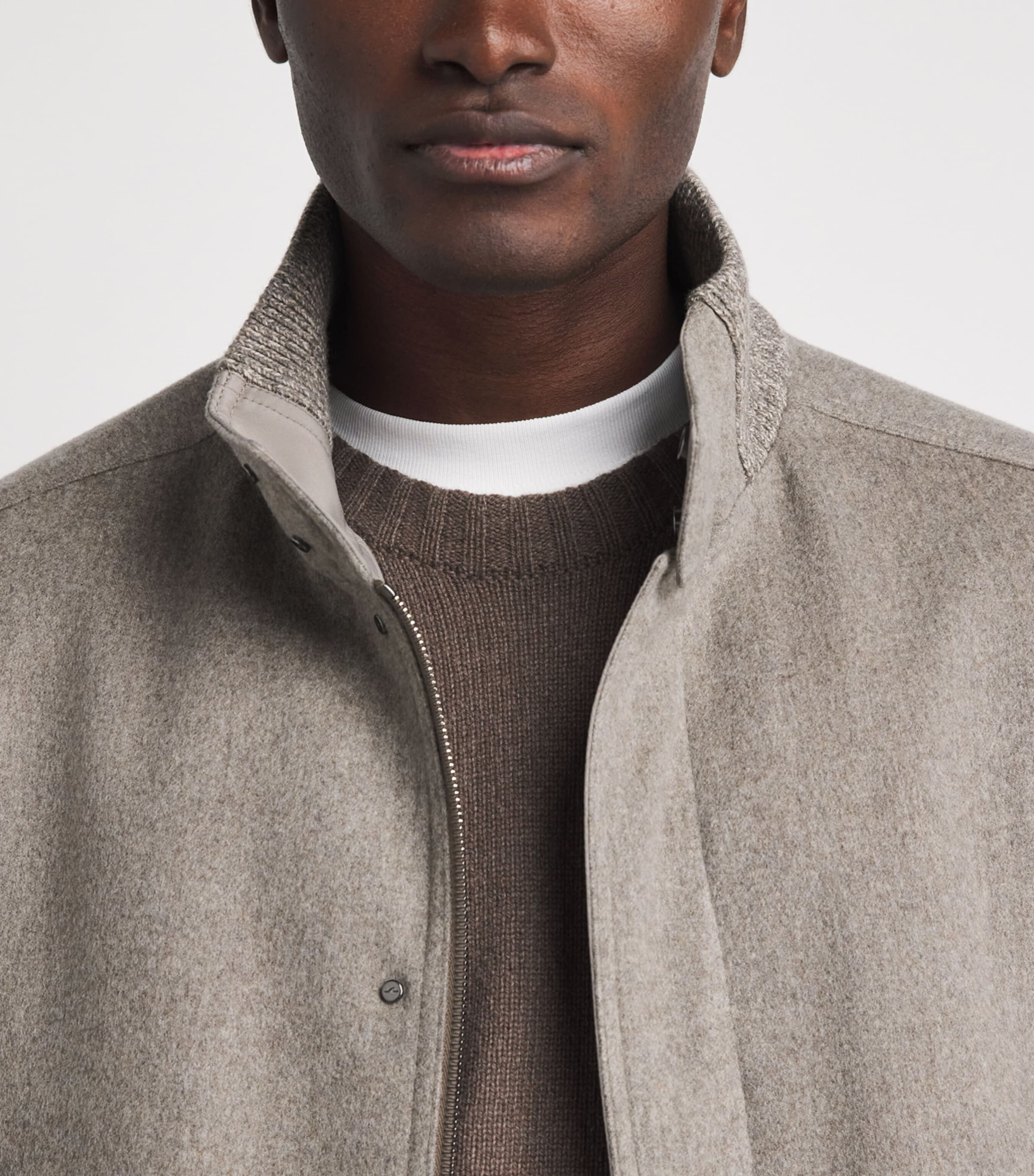 Paul & Shark Mens Cashmere Felt Bomber Jacket Taupe Camoscio Image 3