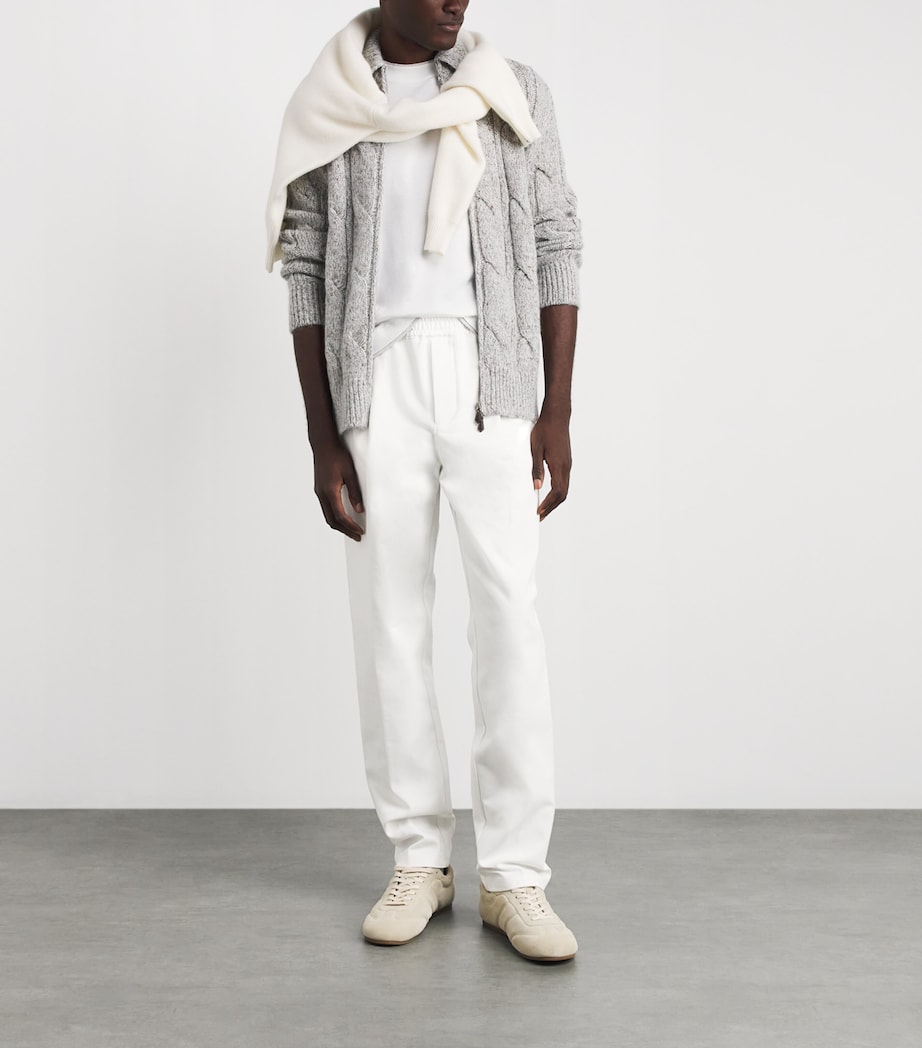 Eleventy Mens Stretch-Cotton Elasticated Trousers Bianco Image 2
