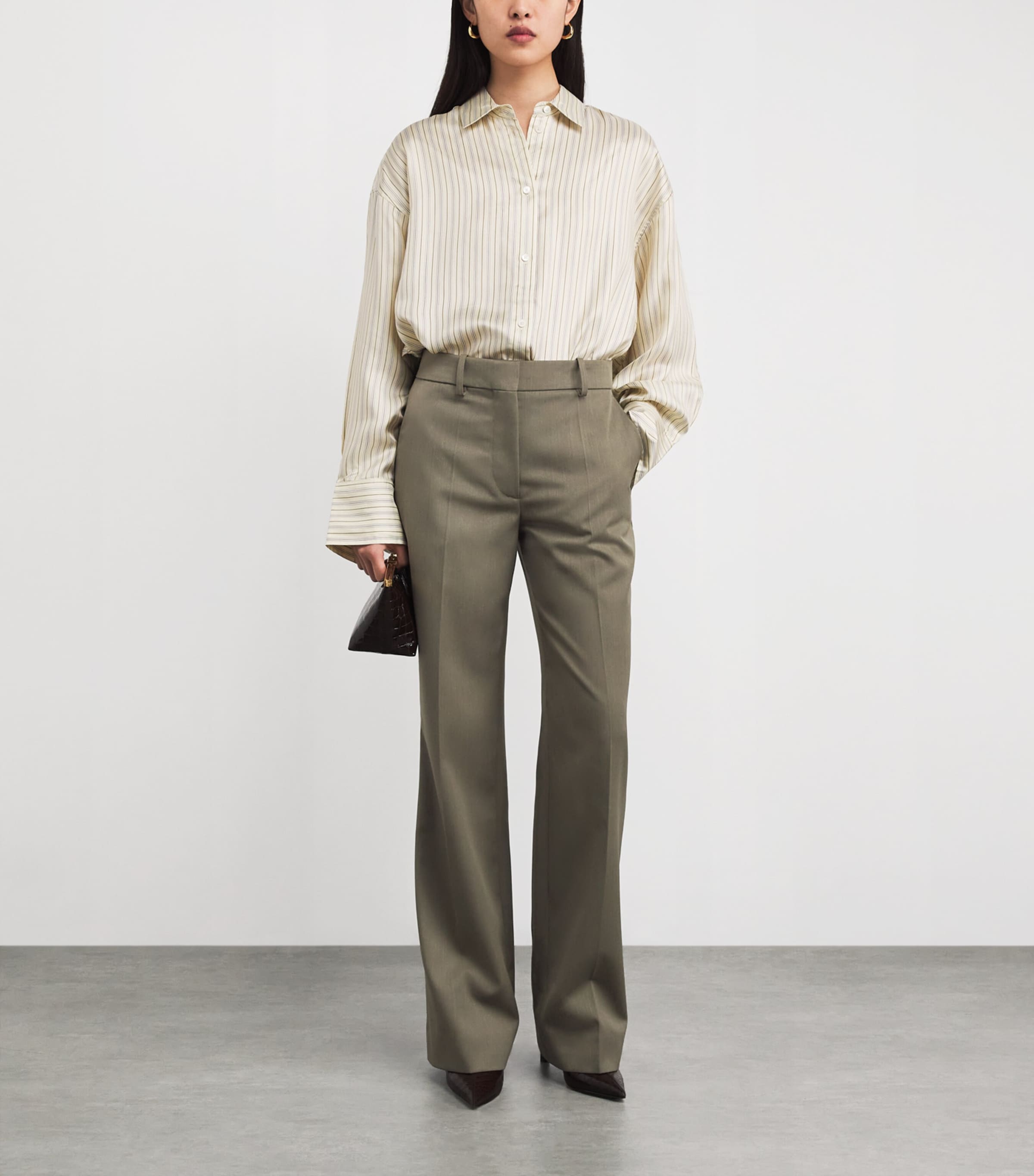 Wool-Blend Straight Tailored Trousers 9639 SAGE MELANGE Image 2