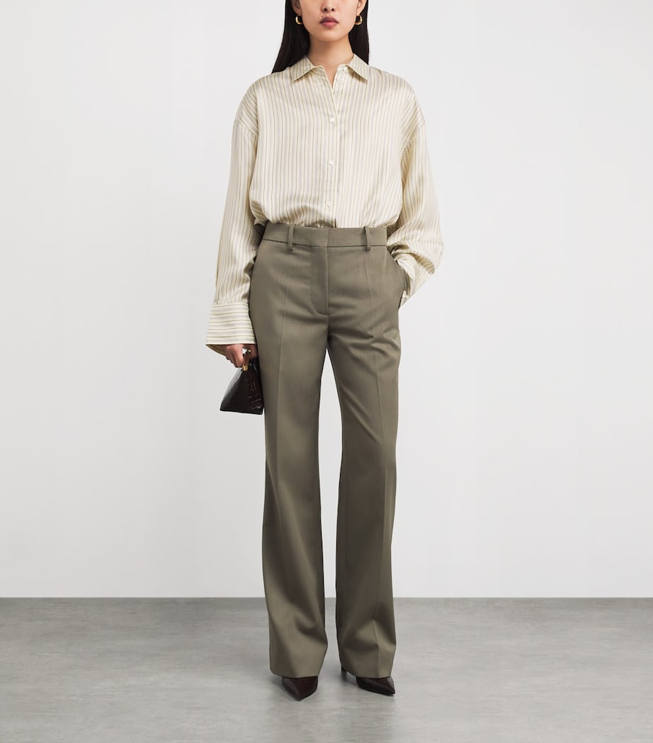 Wool-Blend Straight Tailored Trousers 9639 SAGE MELANGE Image 2