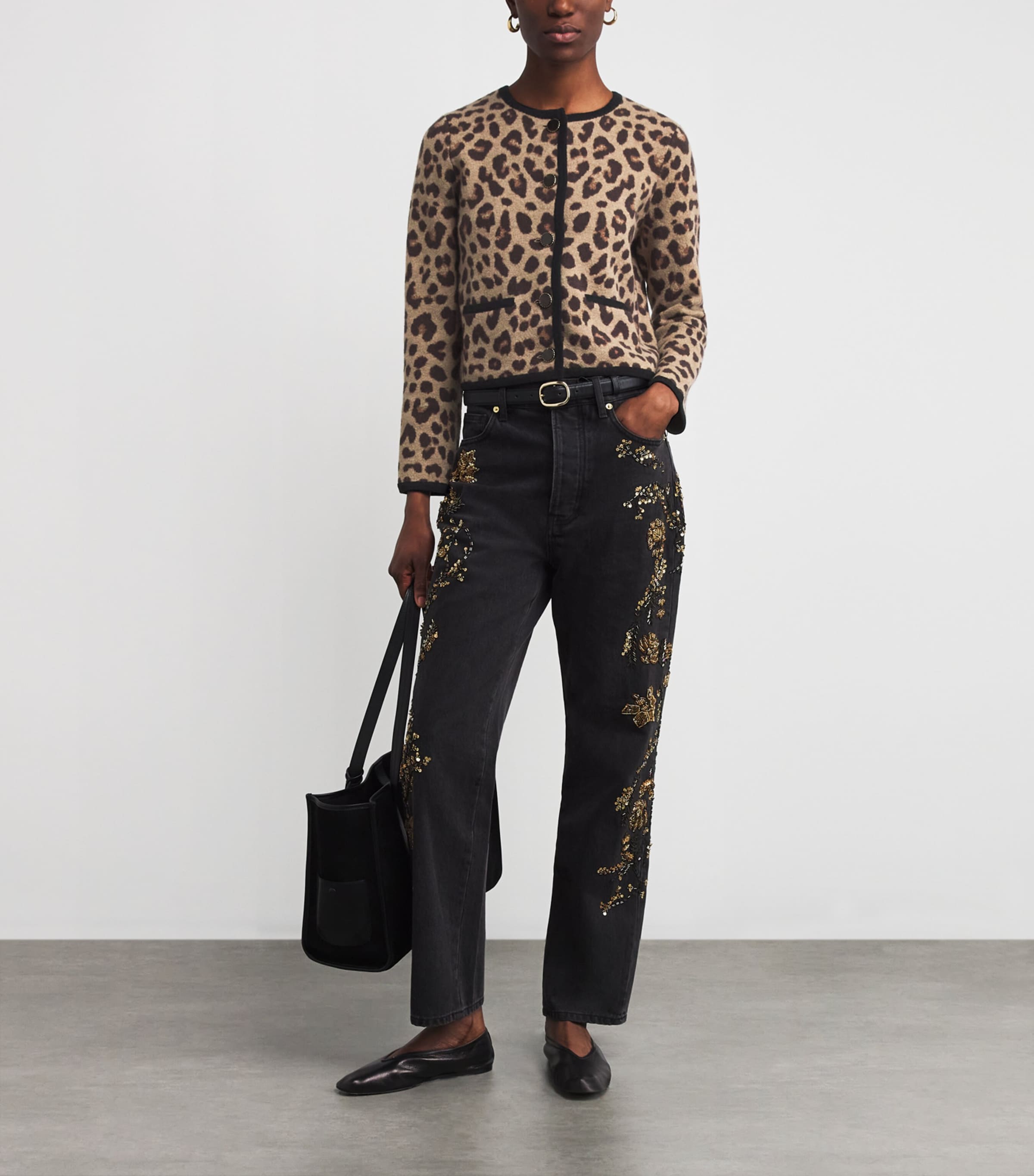 Merino Wool Leopard Cropped Cardigan NATURAL MULTI Image 2