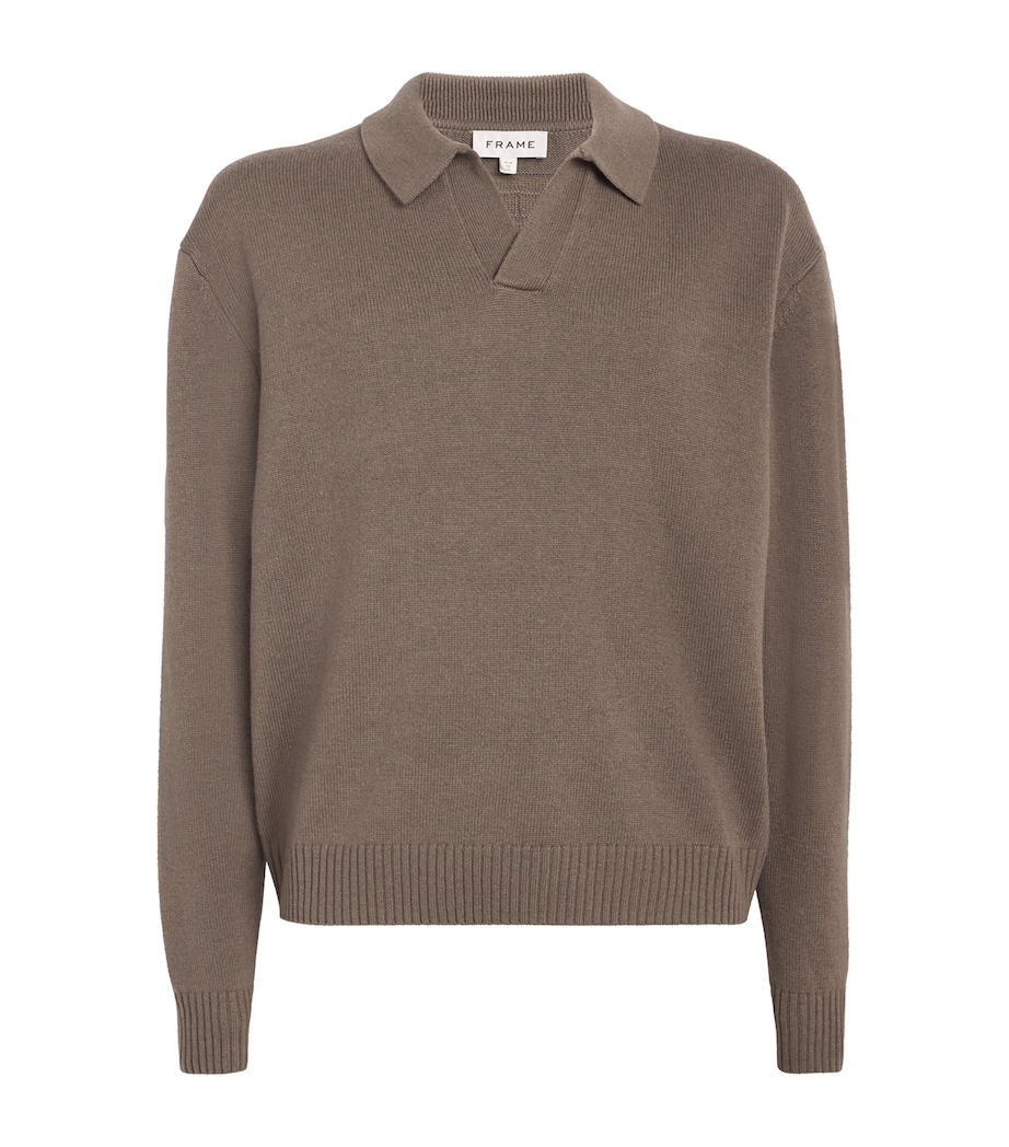 FRAME Mens Wool-Silk Polo Sweater Soft Mocha Image 1