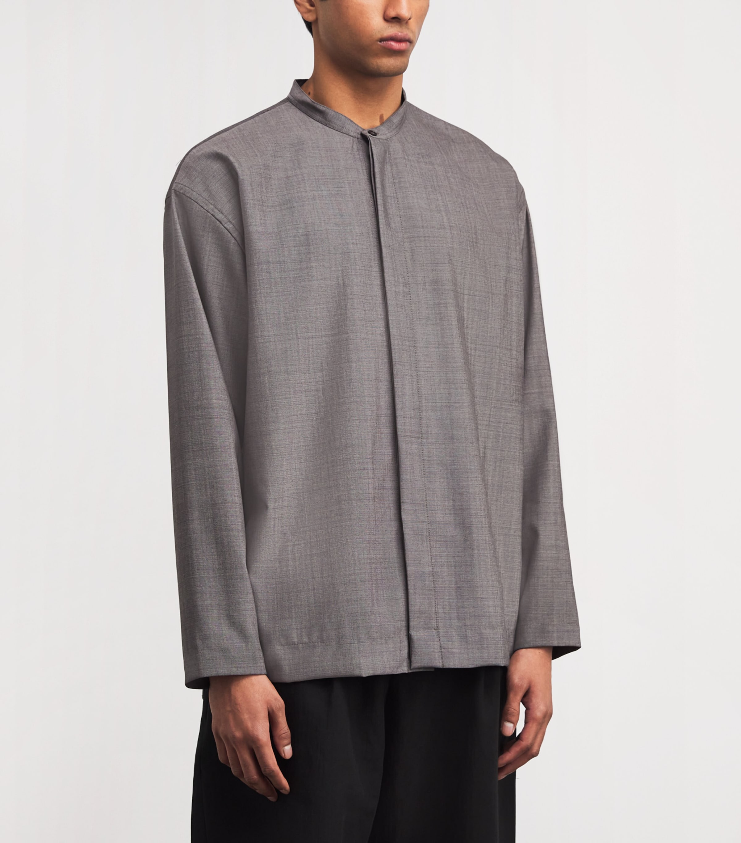 Wool Grandad-Collar Shirt WARM GREY Image 3