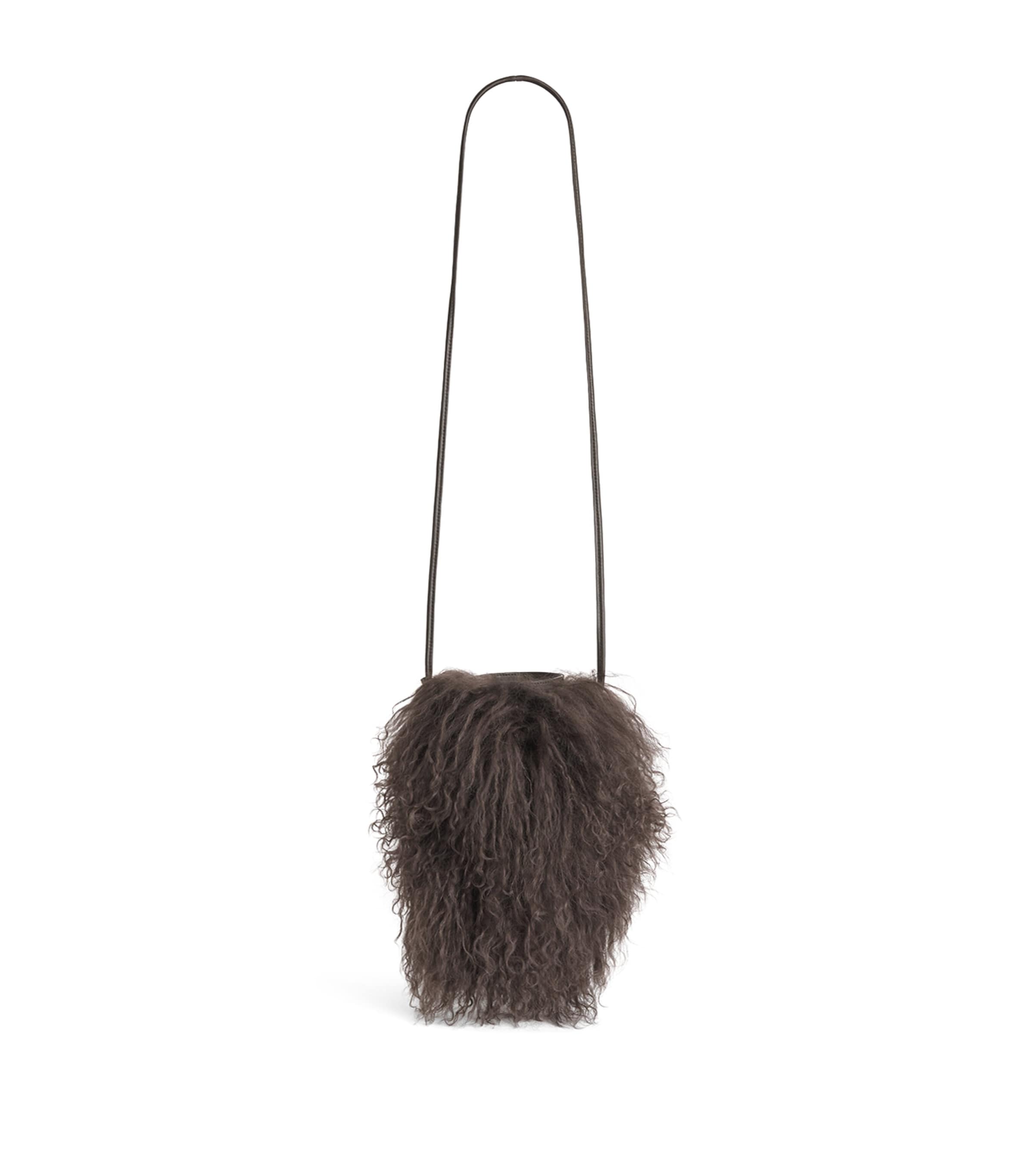 Yves Salomon Long-haired Shearling Phone Pouch In Sand