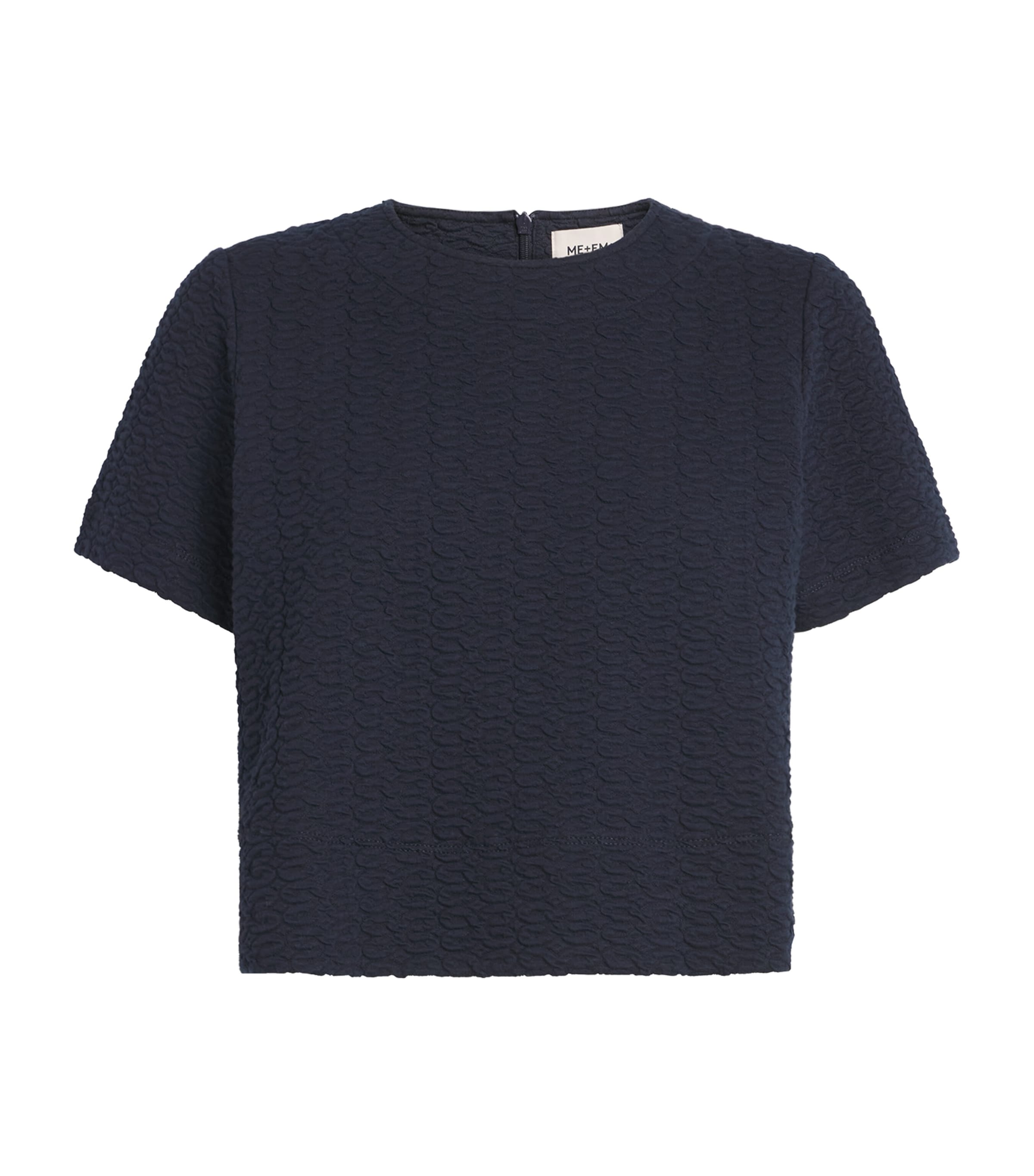 ME+EM Womens Cotton-Blend Jacquard Cropped T-Shirt Navy Image 1