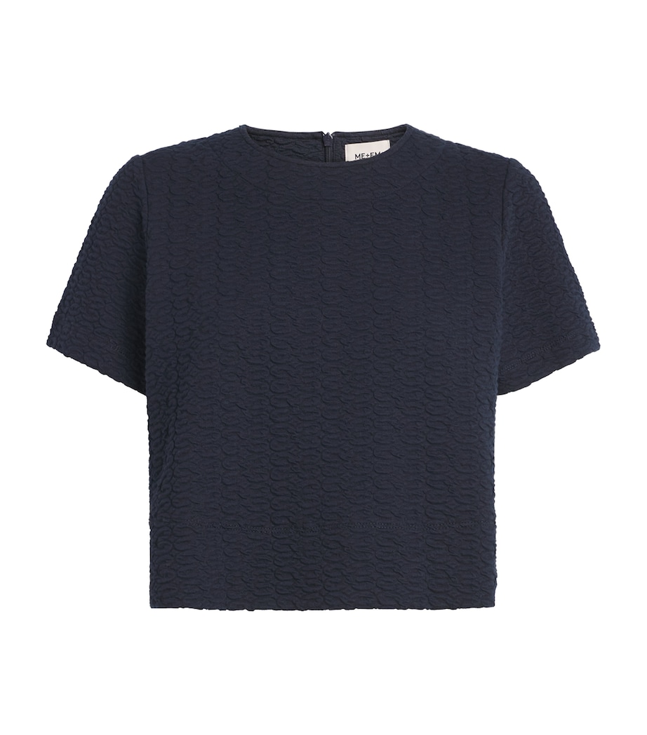 ME+EM Womens Cotton-Blend Jacquard Cropped T-Shirt Navy Image 1