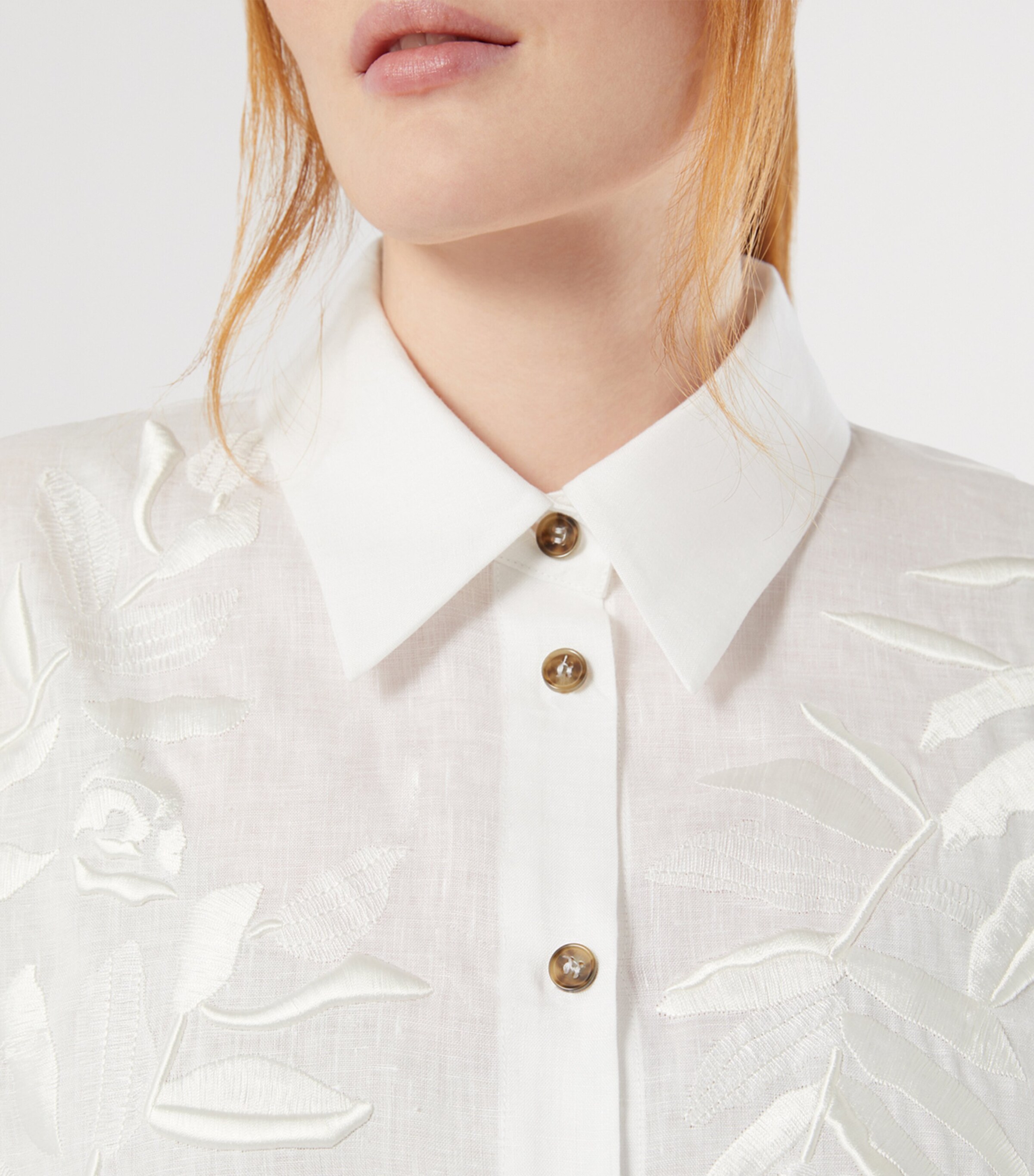 Marina Rinaldi Womens Linen Embroidered Longline Shirt Optical White Image 5