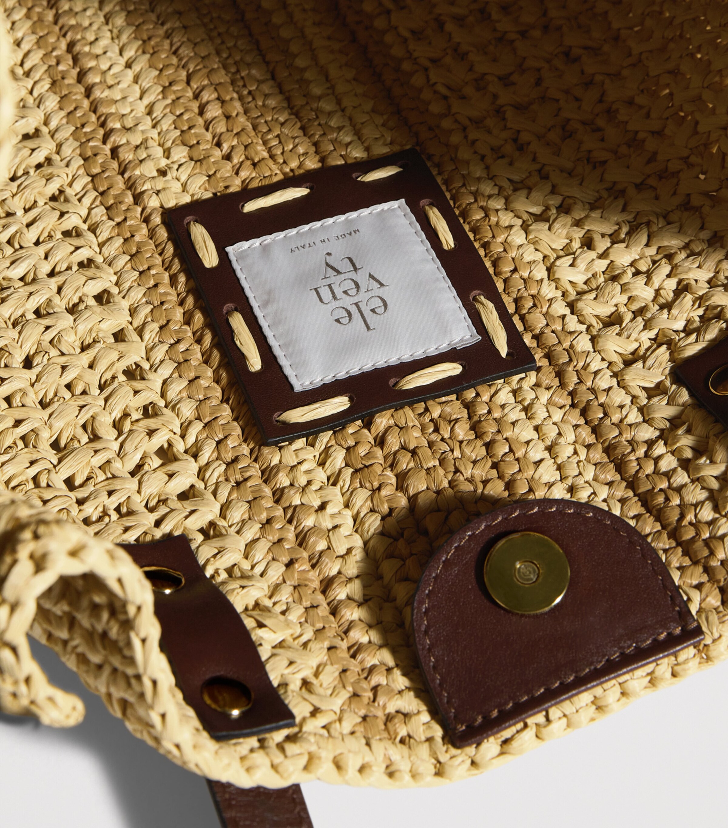 Eleventy Raffia-Leather Two-Tone Tote Bag Avorio Image 4