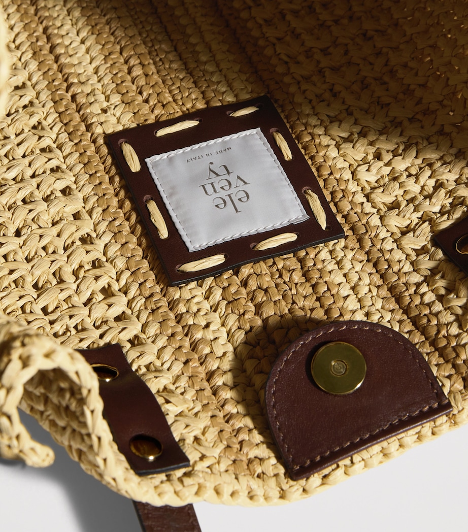 Eleventy Raffia-Leather Two-Tone Tote Bag Avorio Image 4