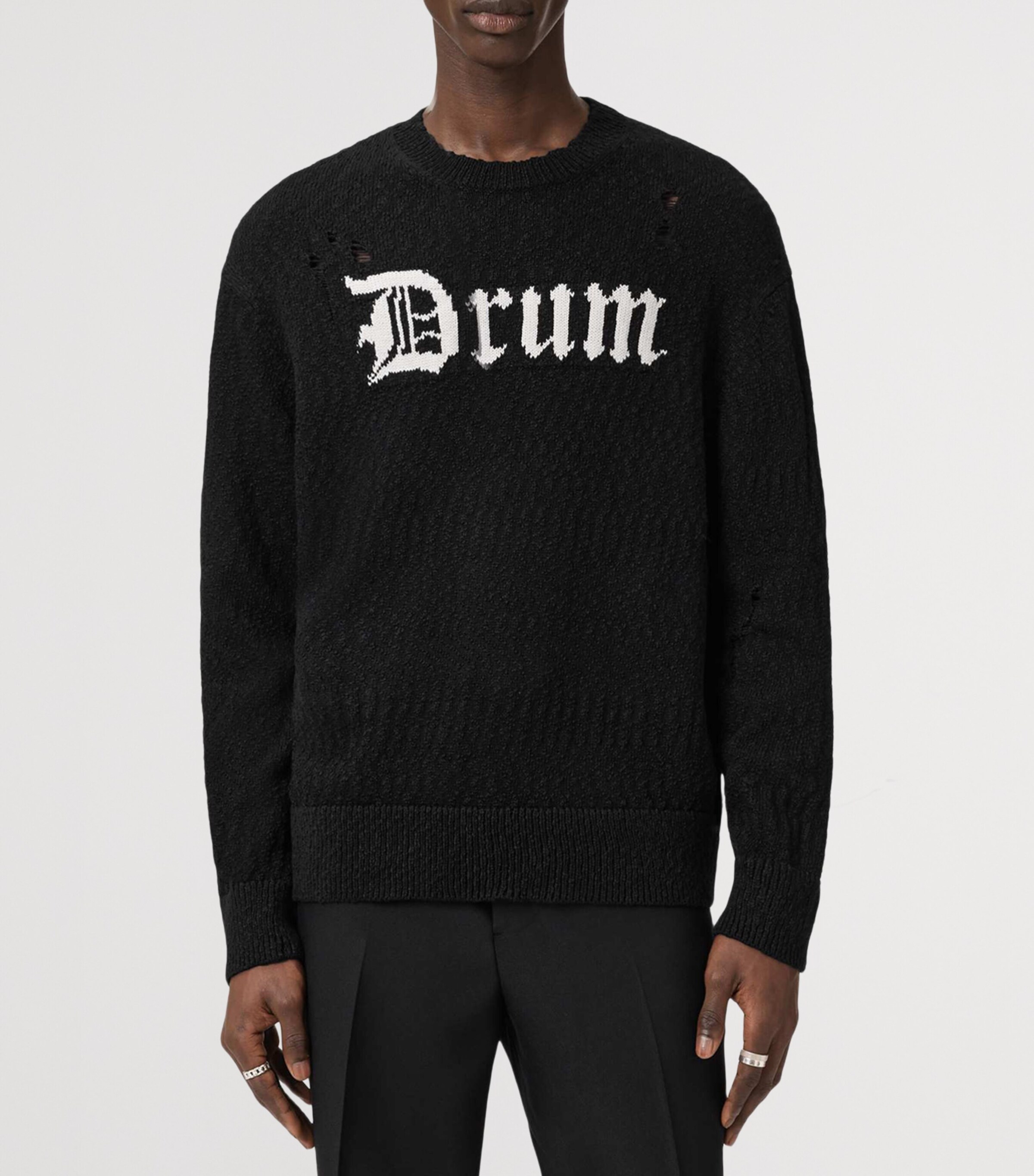 AllSaints Mens Cotton-Blend Drum Sweater Black/chalk White Image 7